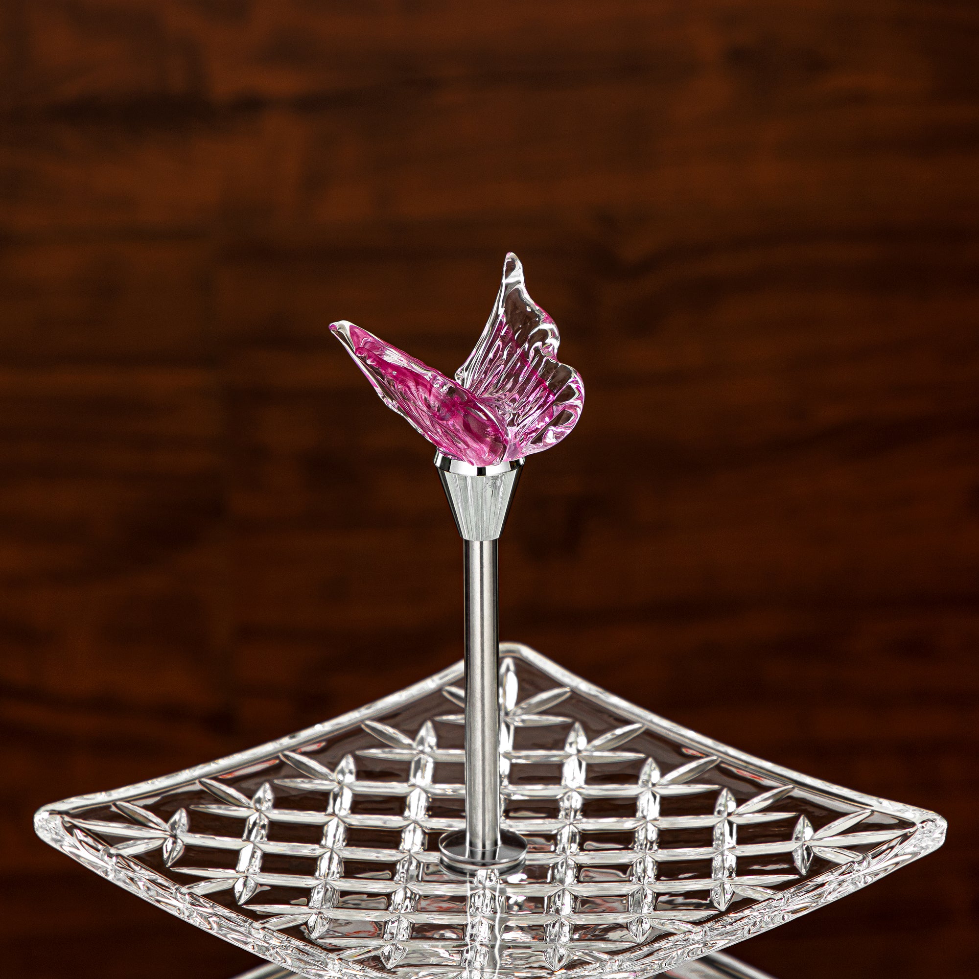 Almarjan Square Sweet Stand Glass Two Tiers Clear & Pink (40816-278/S2-BG) Elegant Hosting Pieces