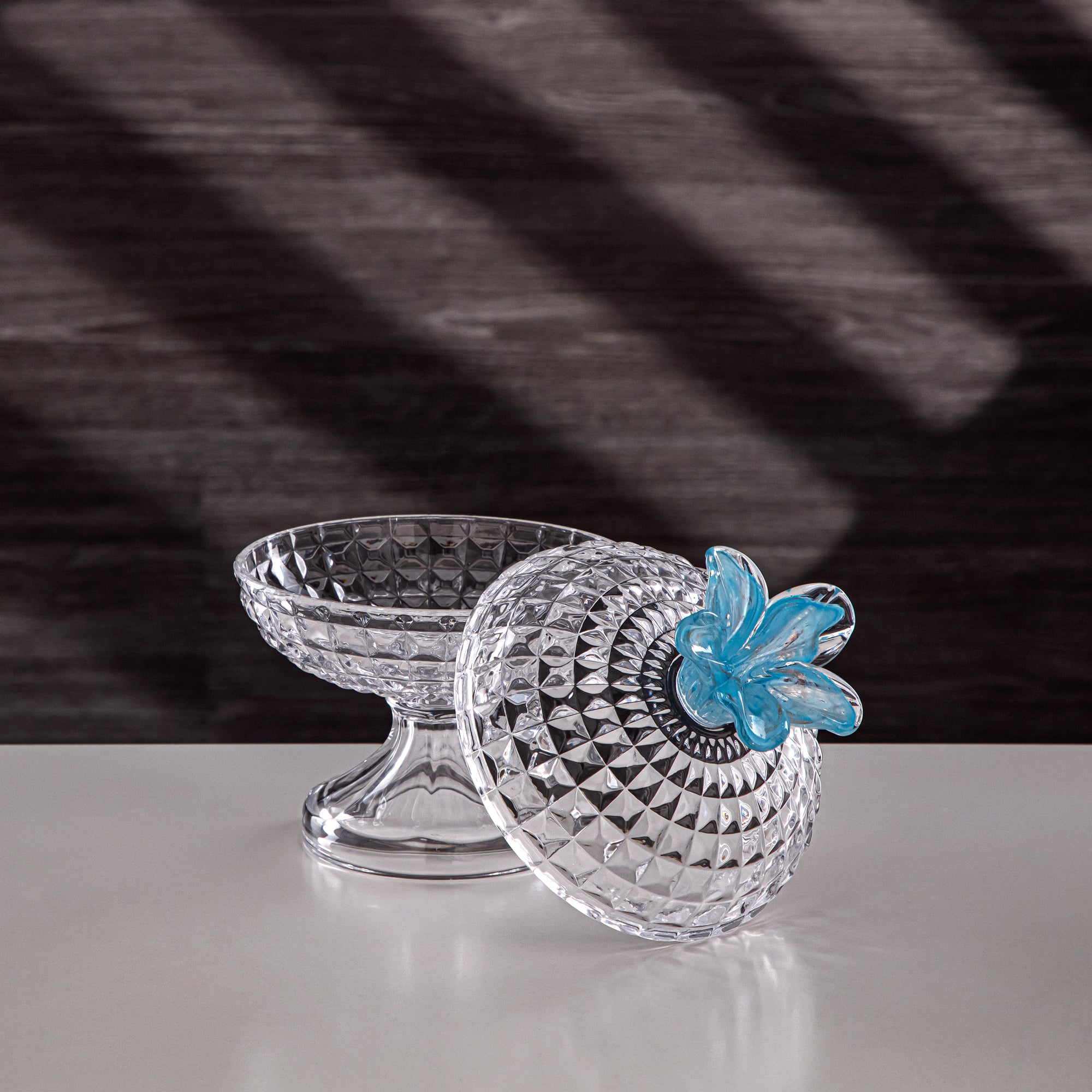 Almarjan Candy Bowl 14.5cm Glass Clear with Blue Flower