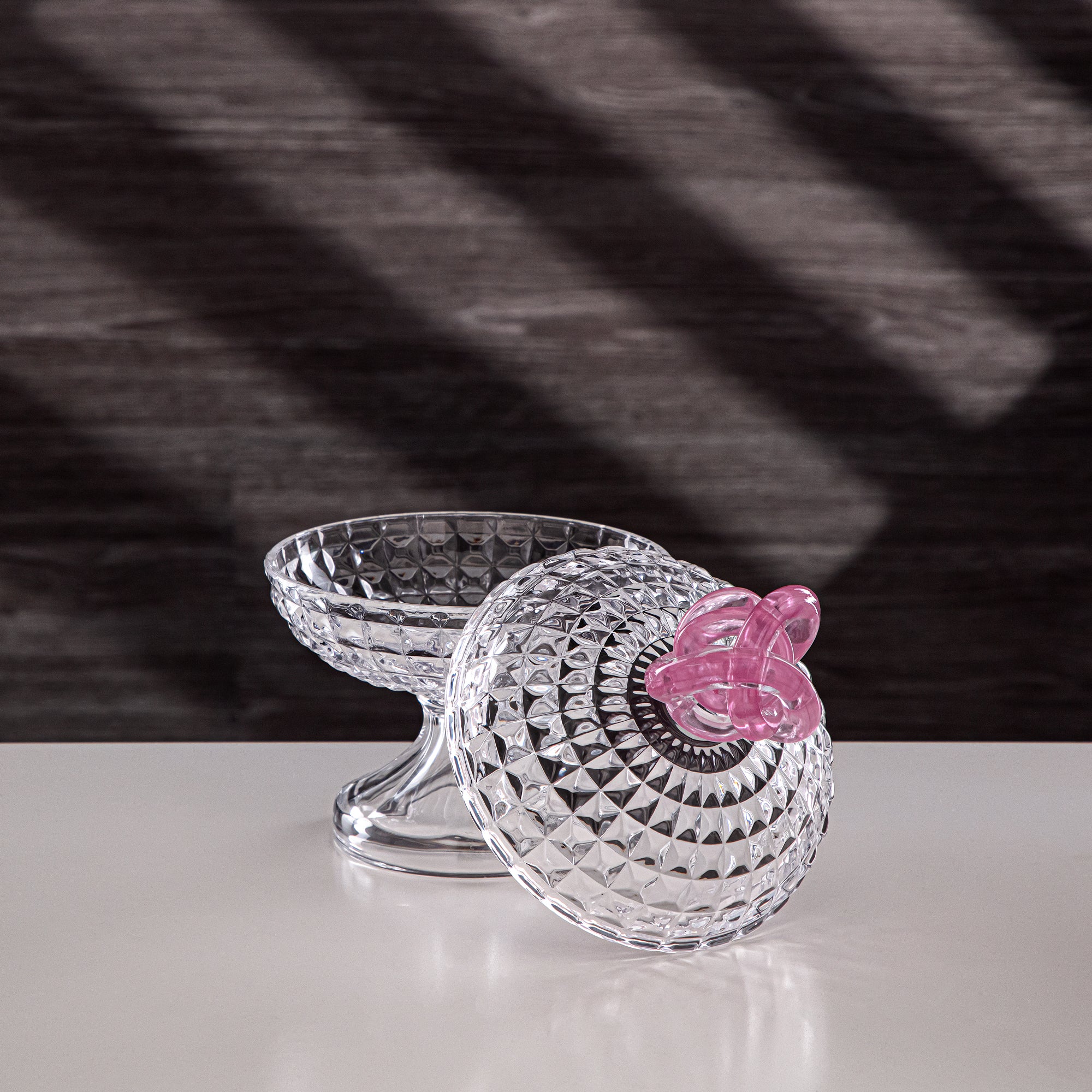 وعاء حلوى المرجان زجاج شفاف بقطر 14.5 سم مع عقدة وردية