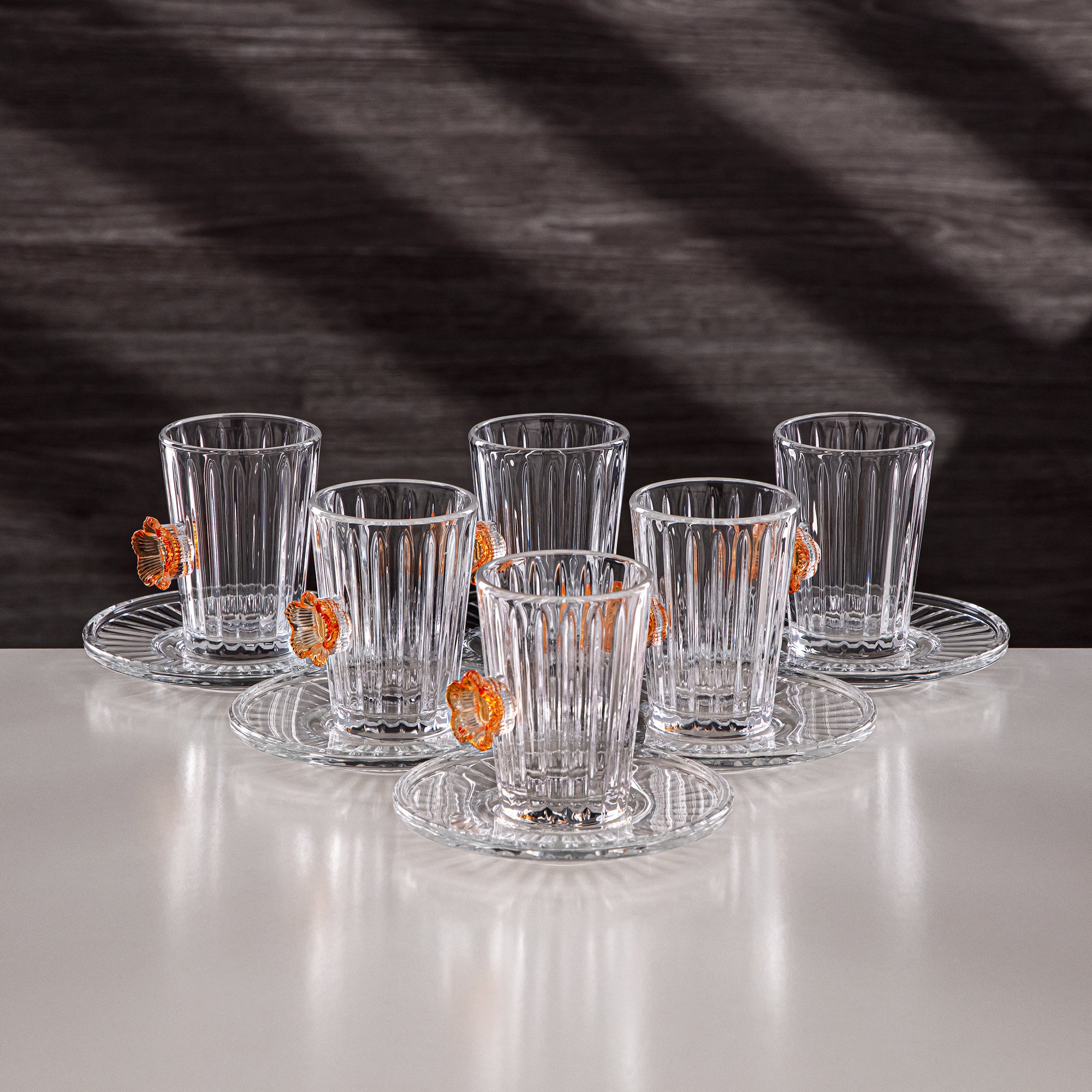 Almarjan Tea Cup & Saucer Clear with Orange Flower