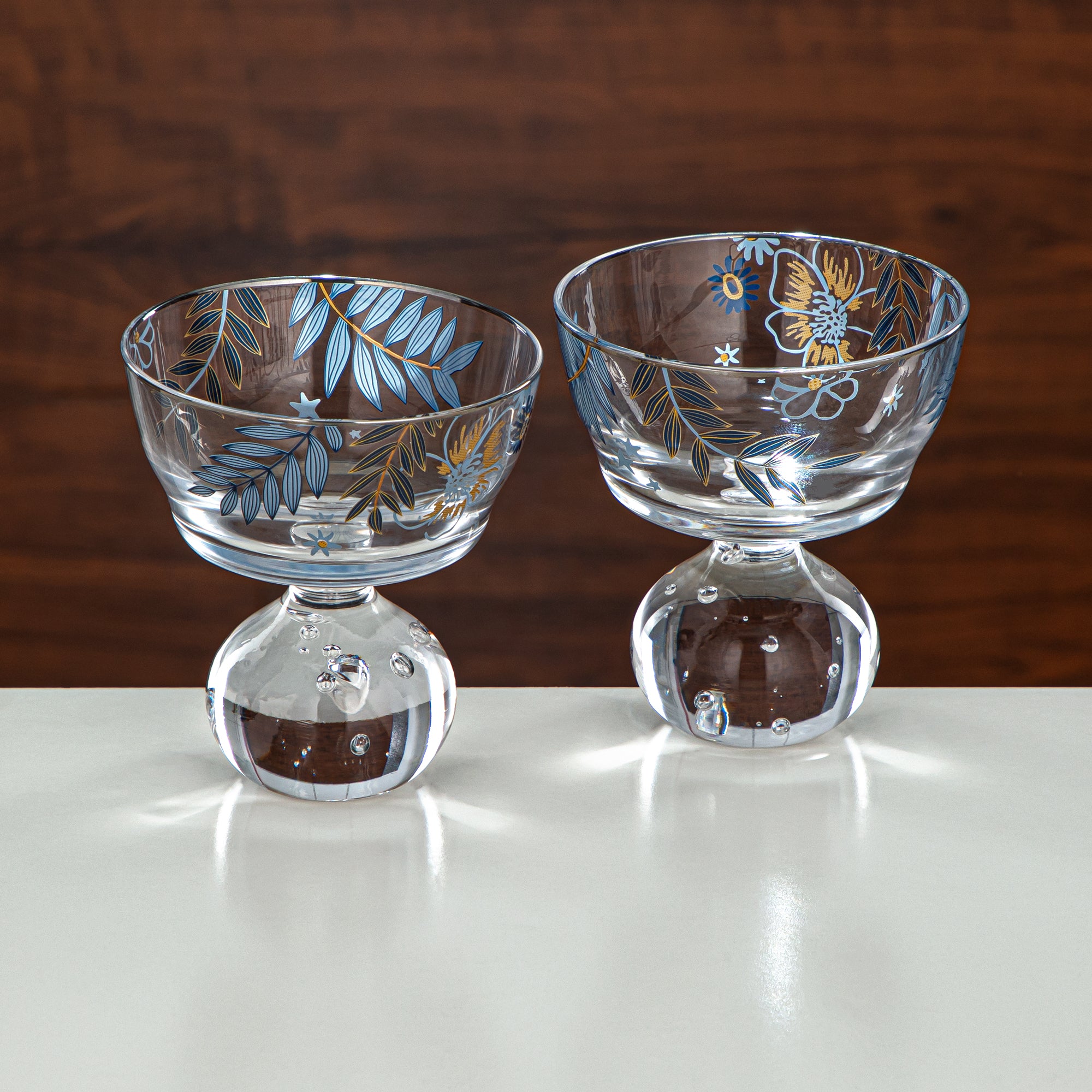 مجموعة أكواب آيس كريم المرجان زجاج مطبوع 3 قطع (8387-5-12196) – مجموعة الحلويات النباتية الزرقاء