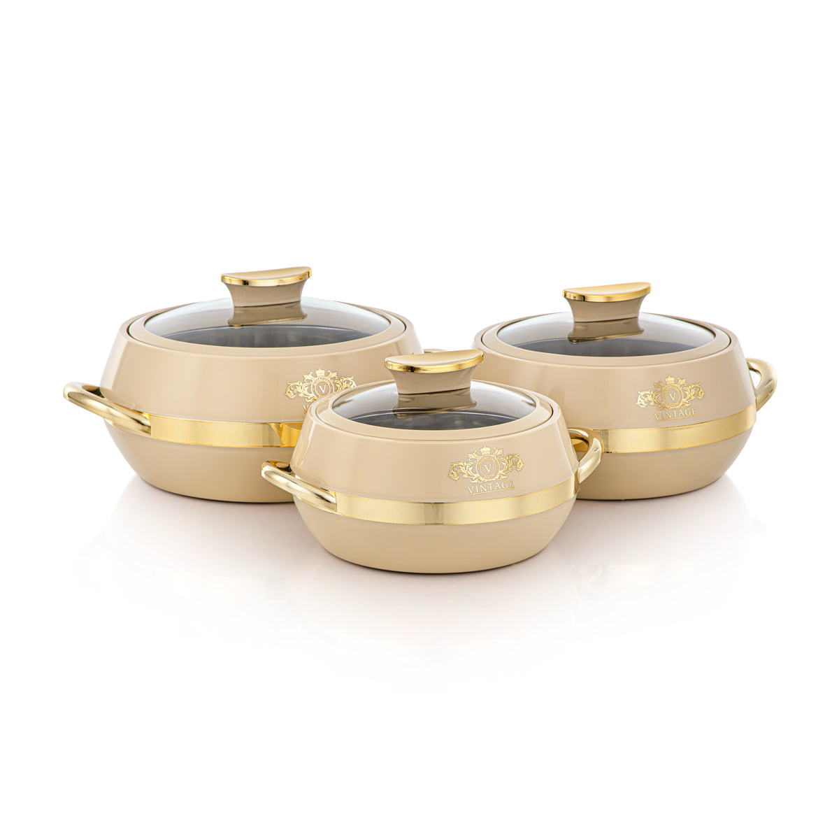 طقم حرارات المرجان البلاستيكية 3 قطع من تشكيلة ڤينتيج بيجي وذهبي - PEL2530113