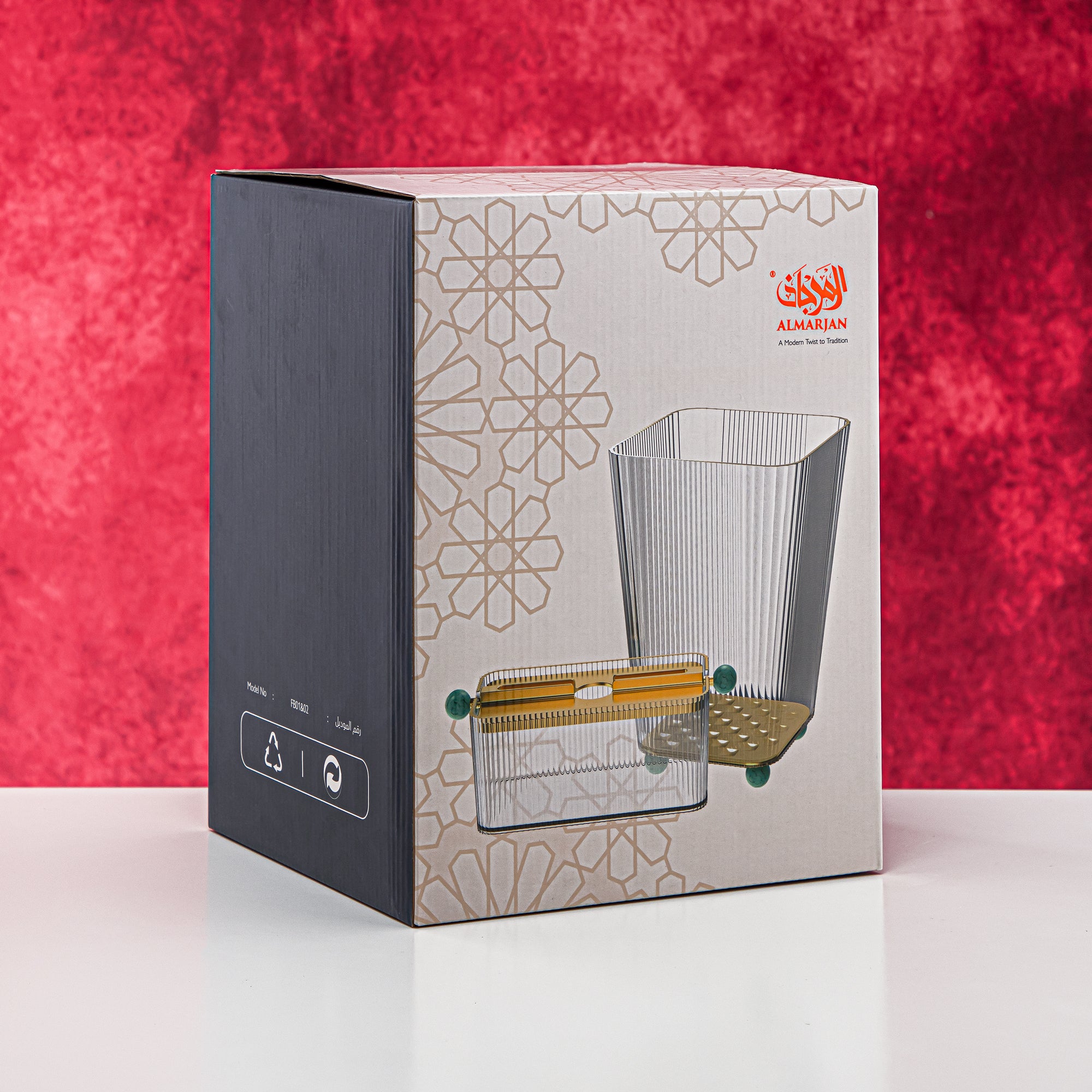 المرجان طقم سلة مهملات وصندوق مناديل أكريليك قطعتين - FB01/02 PBG/G