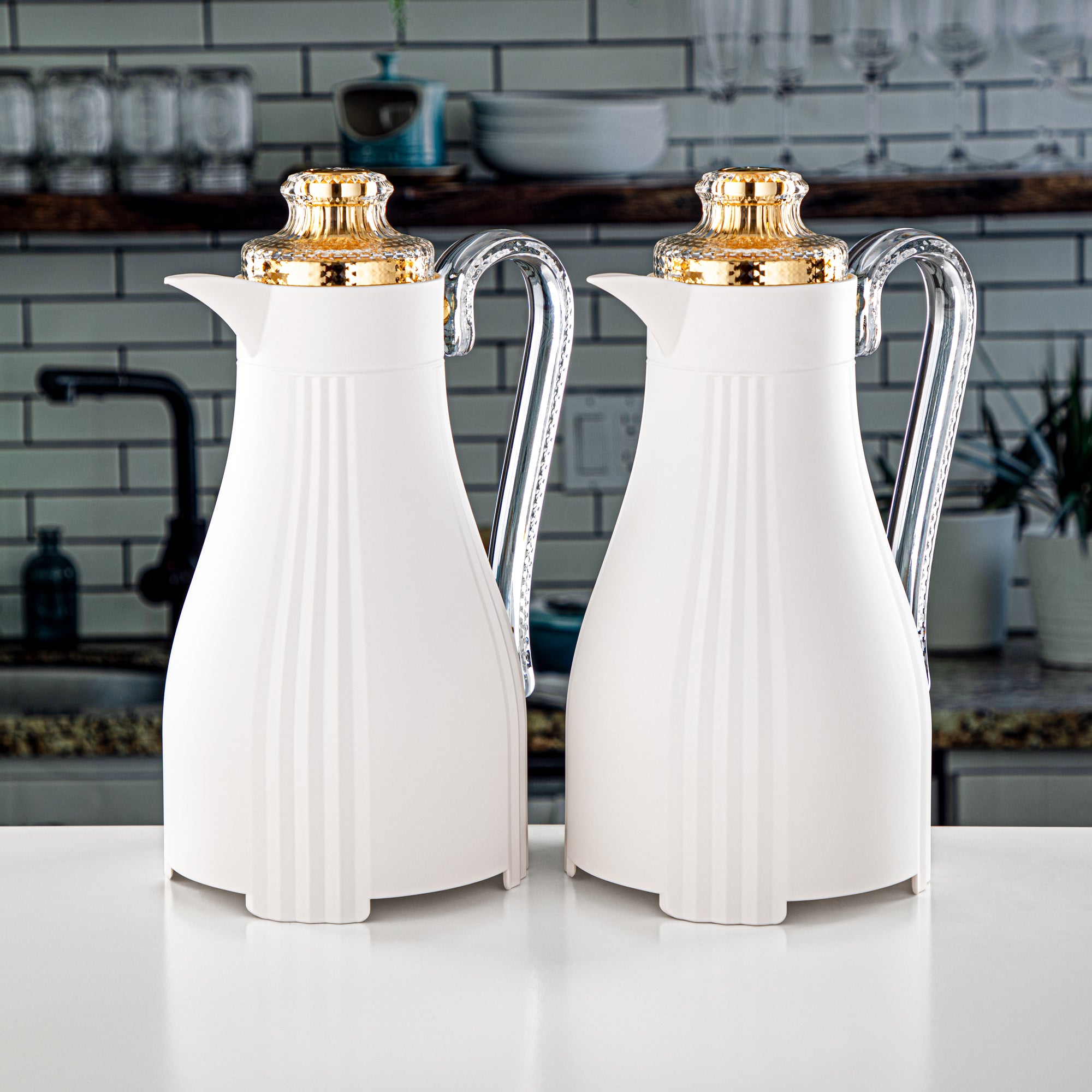 Almarjan 2 Pieces Vacuum Flask Set White & Gold - FG205 AB-100 MW/G