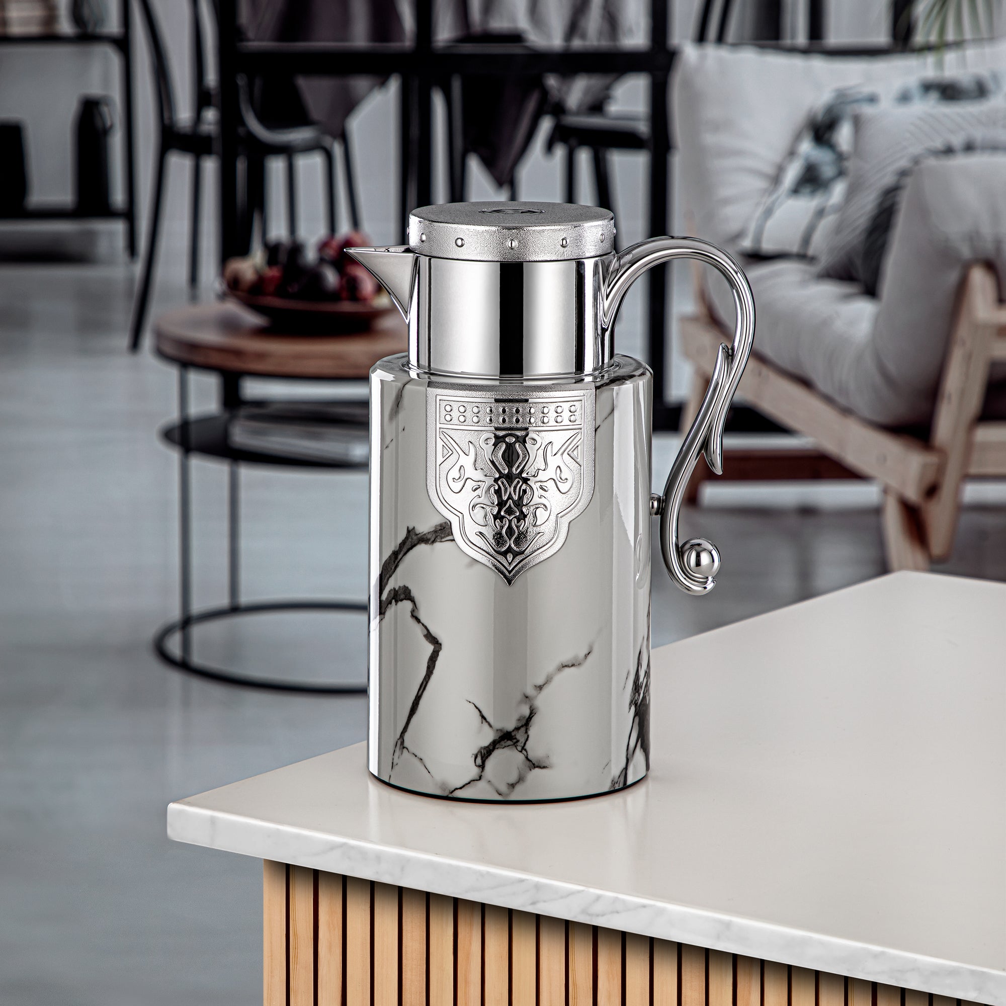 Almarjan 2 Pieces Vacuum Flask Set Marble & Silver - FG207 AB-100 GRMR/C