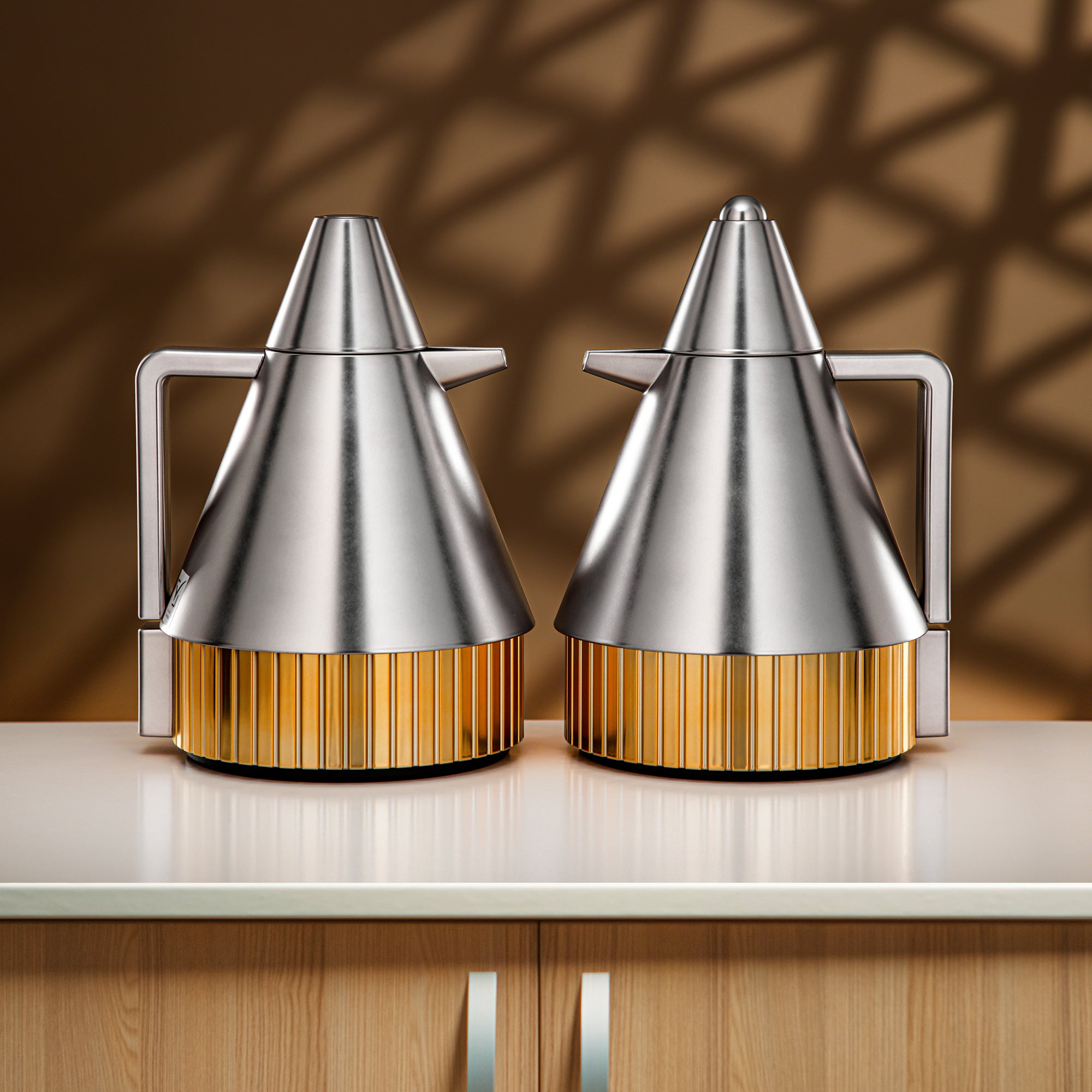 طقم ترامس المرجان 1 لتر + 1 لتر بلمسة نيكل غير لامع وذهبي