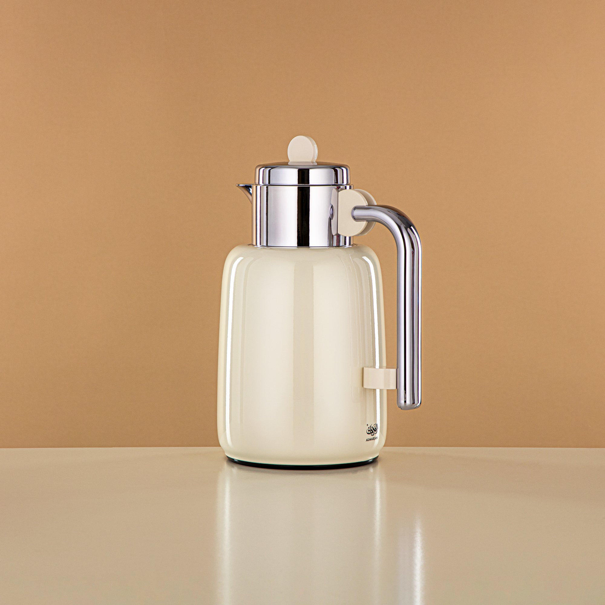 Almarjan Vacuum Flask Set - 0.7L + 1L, Ivory & Silver (FG808-070/100 IV/C) - For Serving Tea & Coffee