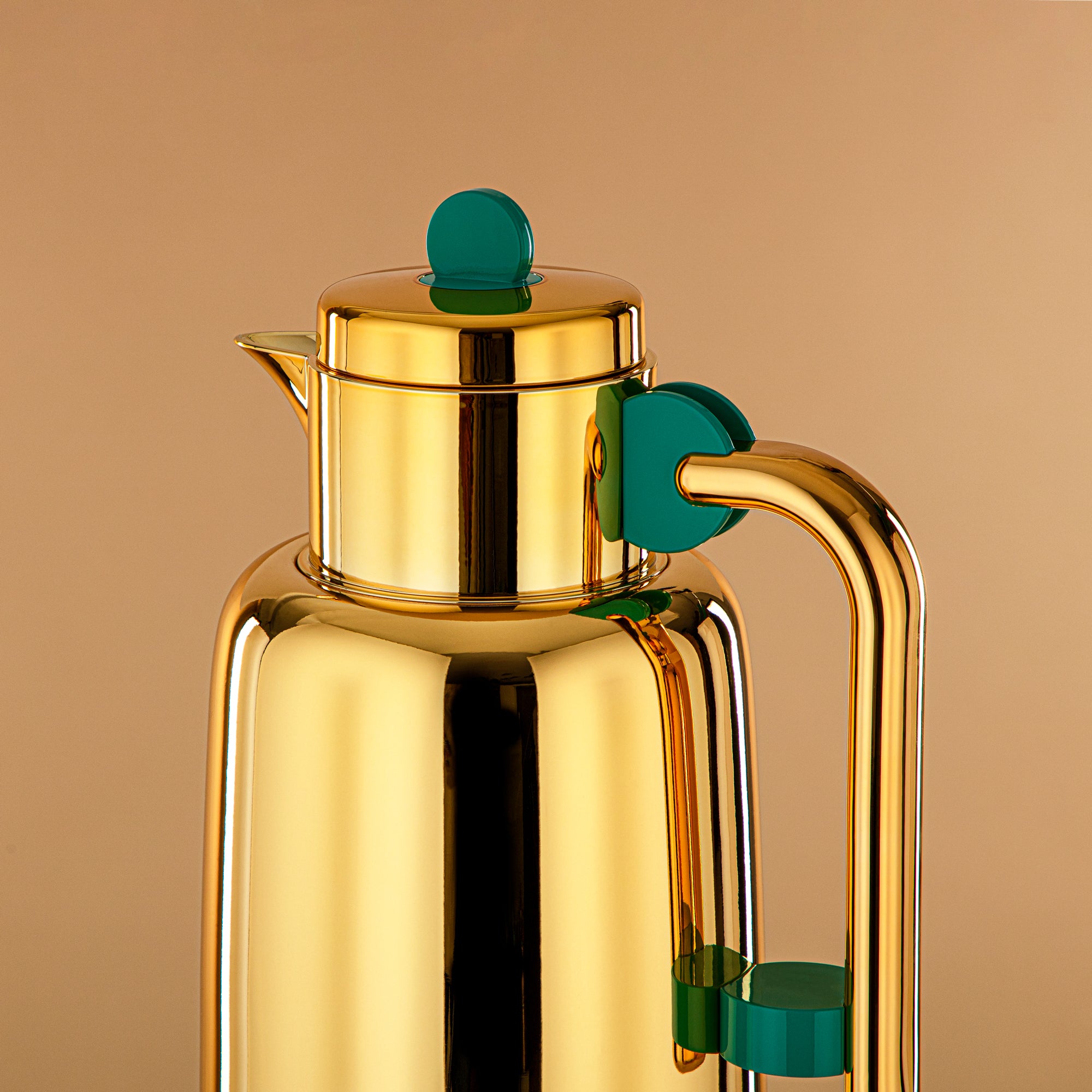 Almarjan Vacuum Flask Set - 0.7L + 1L, Gold & Tiffany Green (FG808-070/100 TF/G) - For Serving Tea & Coffee
