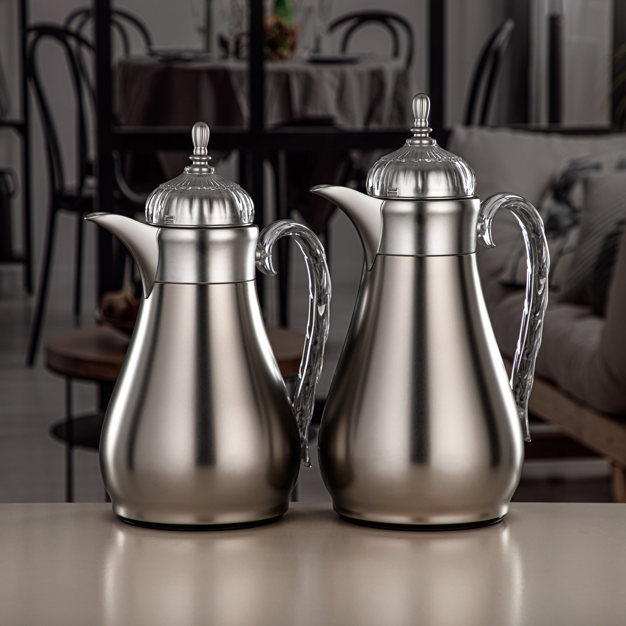 ألمرجان طقم ترامس، زر ضغط، 0.7 لتر + 1 لتر، فضي غير لامع وشفاف (FG810-070/100 MC/TR) - مجموعات ترمس أنيقة