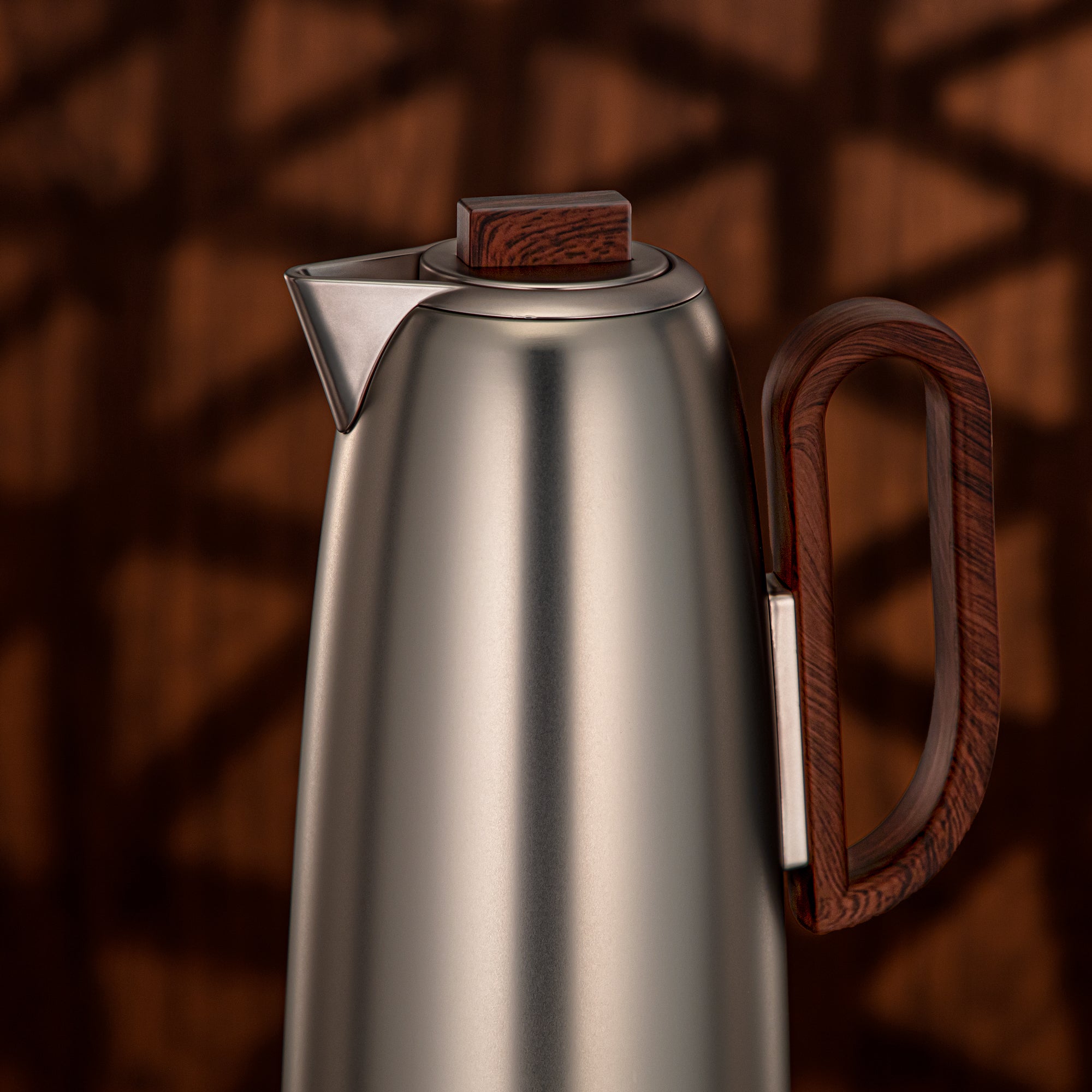 طقم ترامس المرجان 0.7 لتر و1 لتر بلمسة نيكل غير لامع وخشب داكن