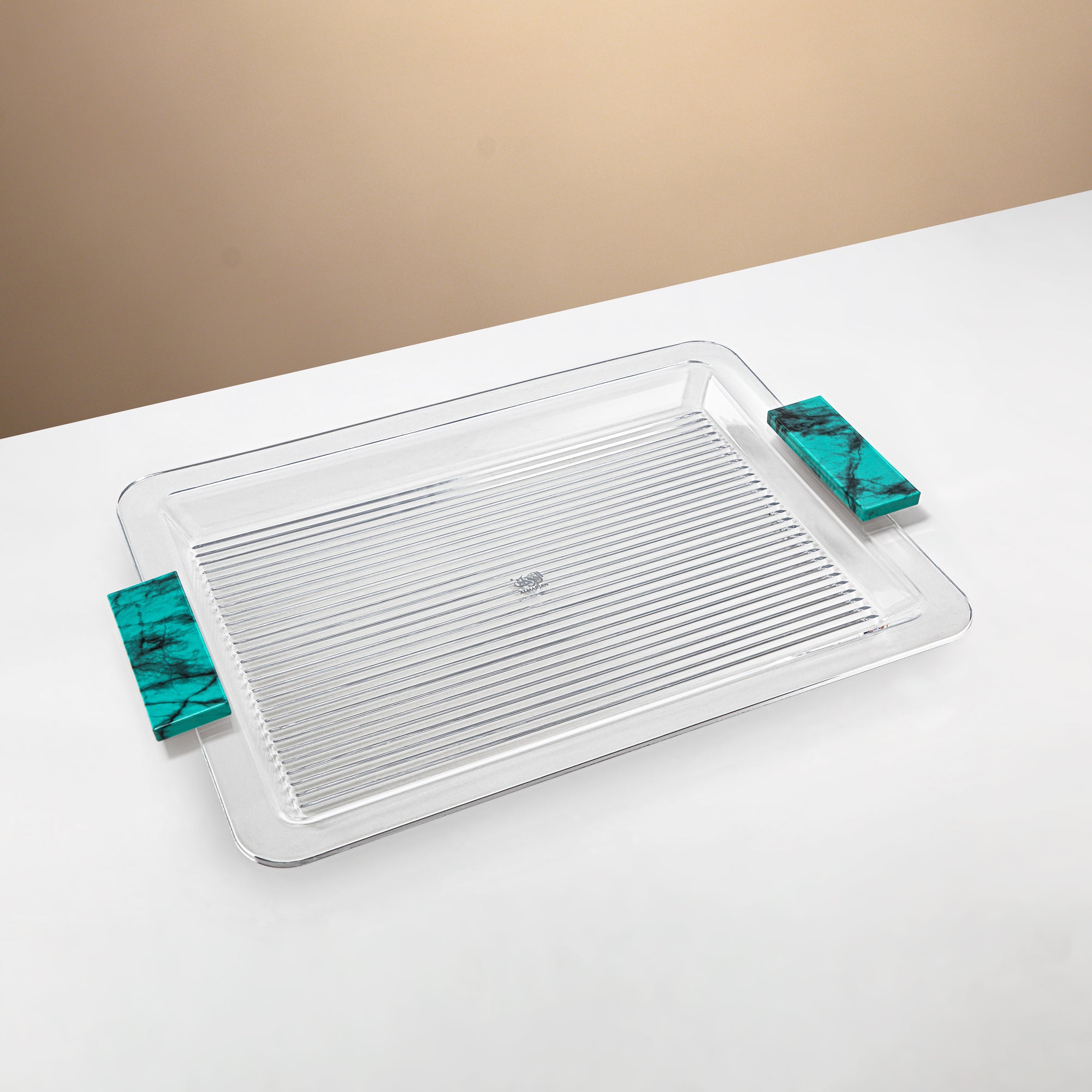 Almarjan Acrylic Tray 50cm Clear with Tiffany Green Handles