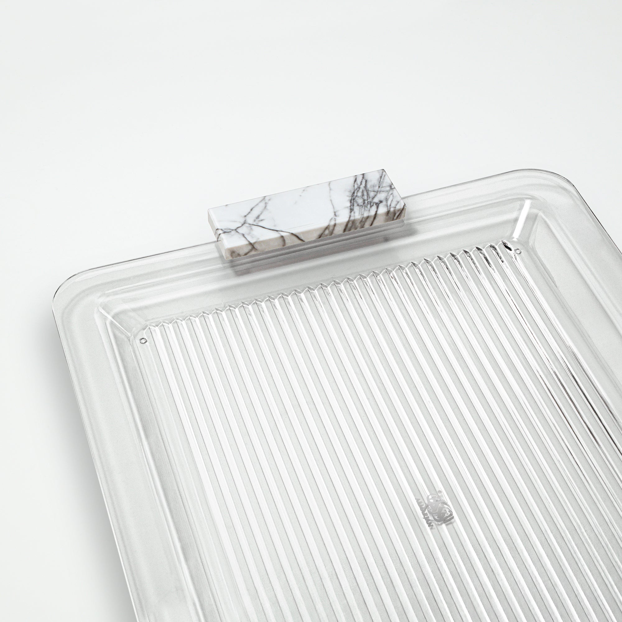 Almarjan Acrylic Tray 50cm Clear with White Marble Handles