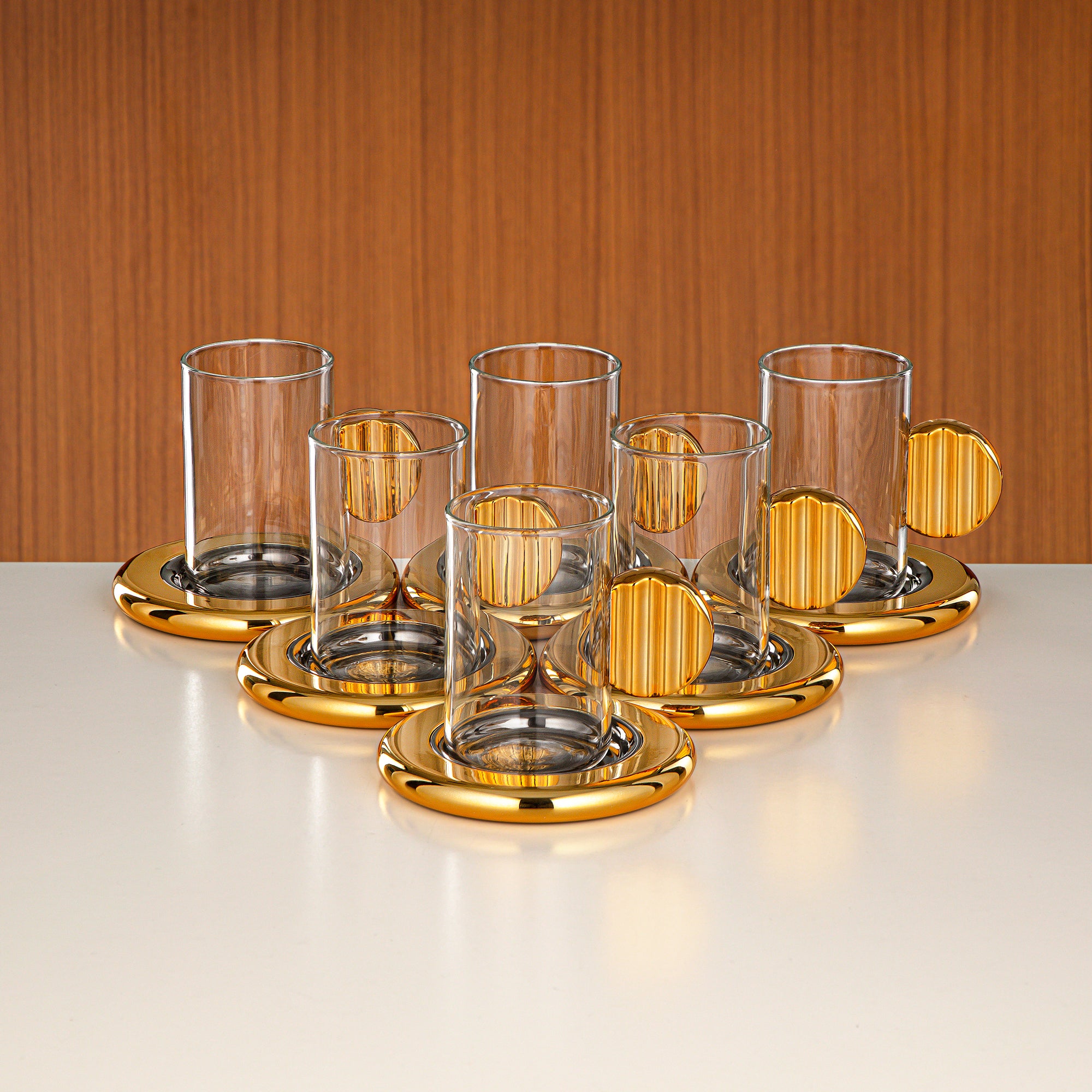 Almarjan Tea & Coffee Set 18 Pieces Gun Black & Gold