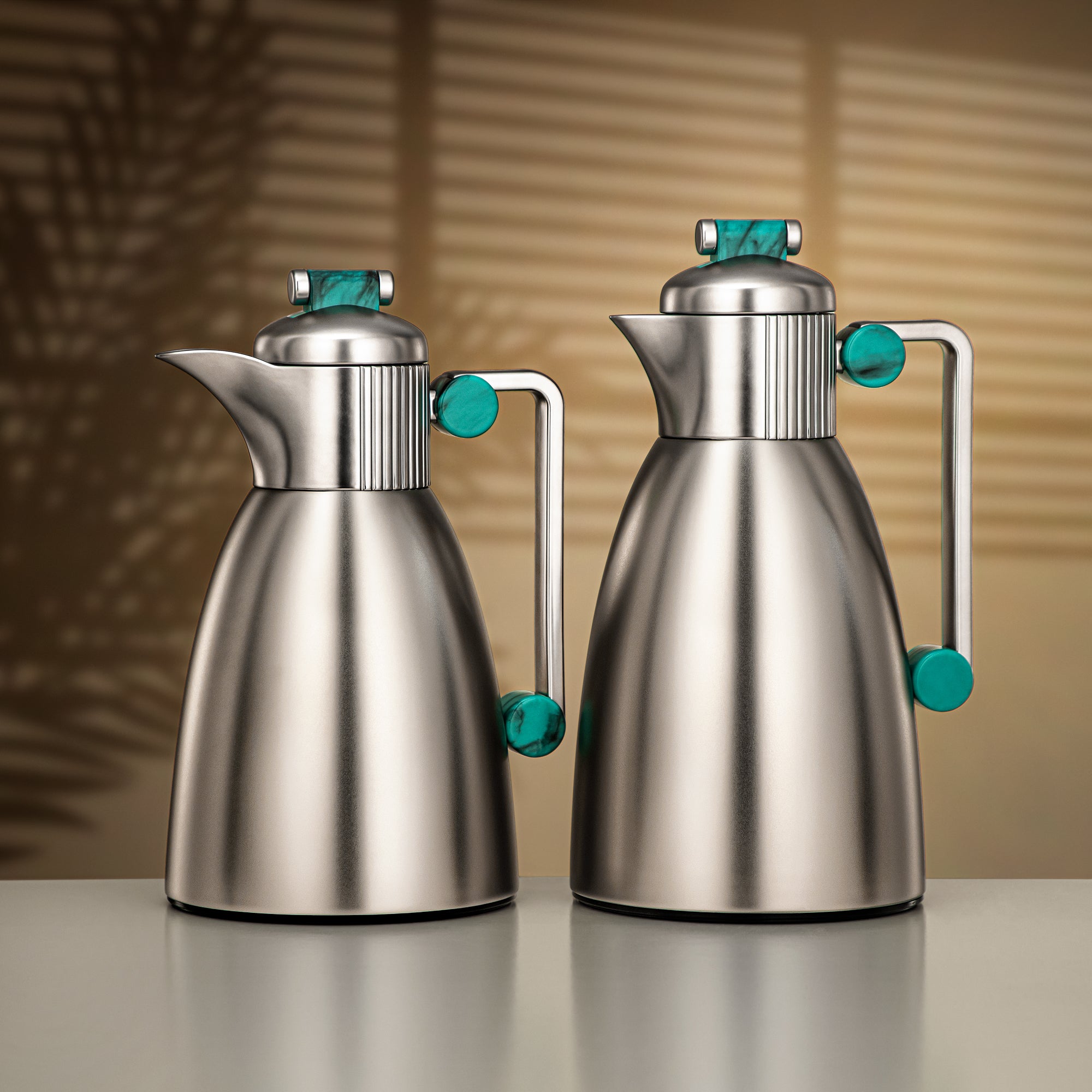 Almarjan Vacuum Flask Set 0.7L & 1L Matt Nickel & Tiffany Green