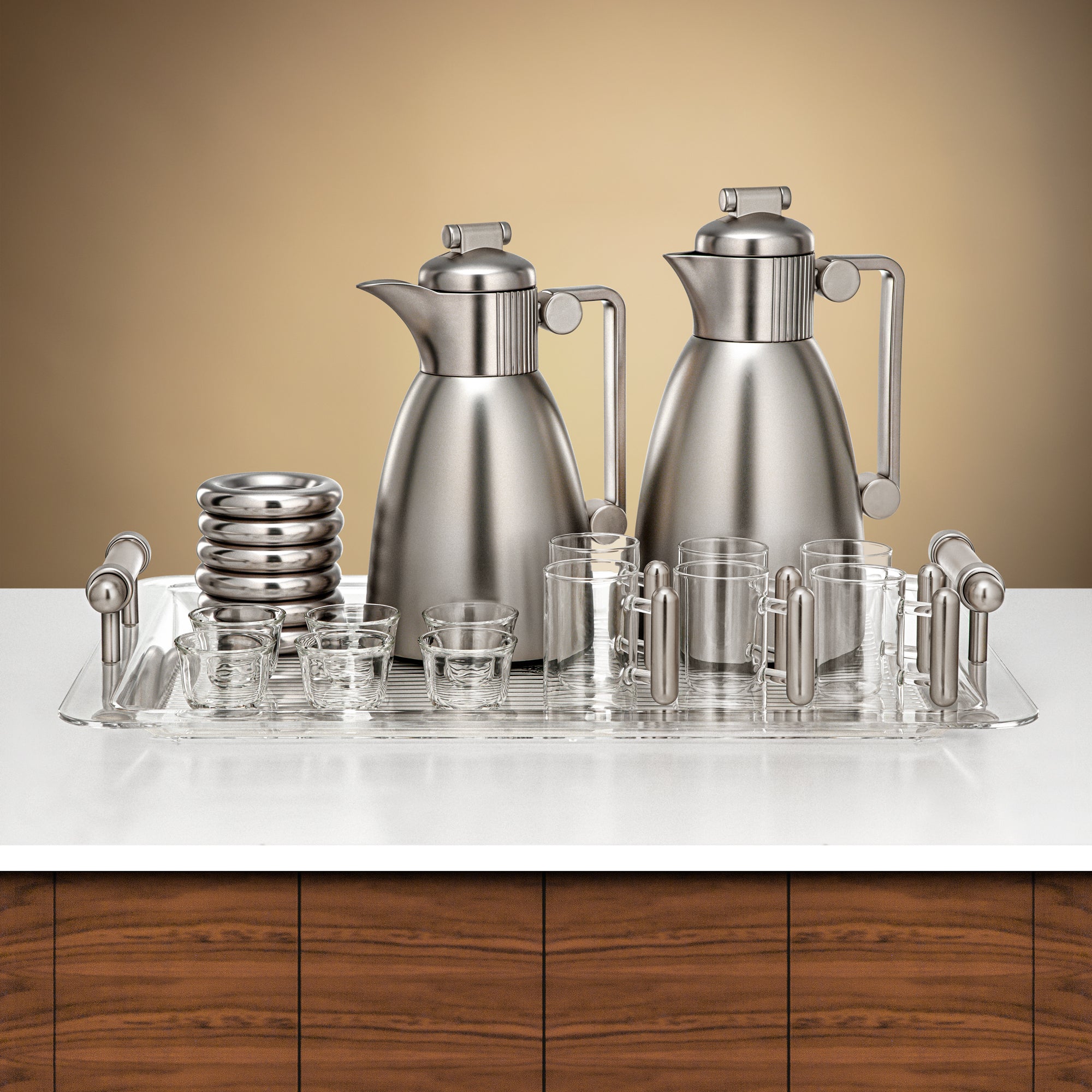 Almarjan Vacuum Flask Set 21 Pieces Matt Nickel