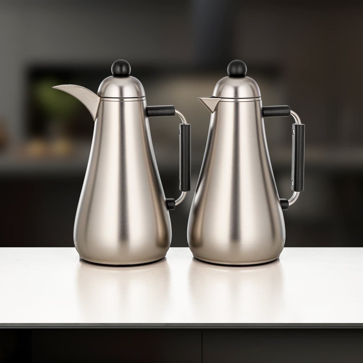 Almarjan 2 Pieces Vacuum Flask Set, Matt Nickel & Matt Black