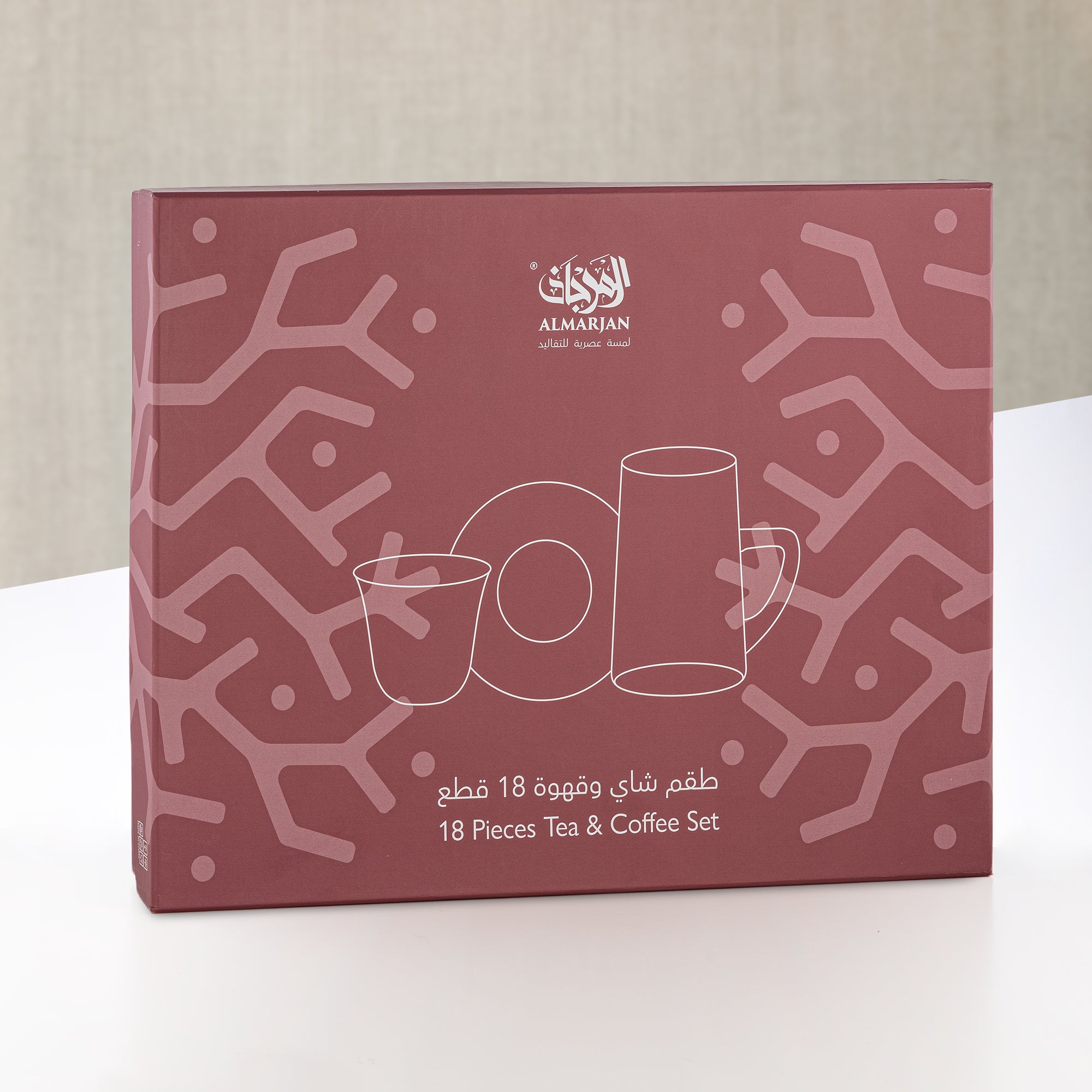 طقم شاي المرجان من ١٨ قطعة من الزجاج المثلج وحجر الترافرتين