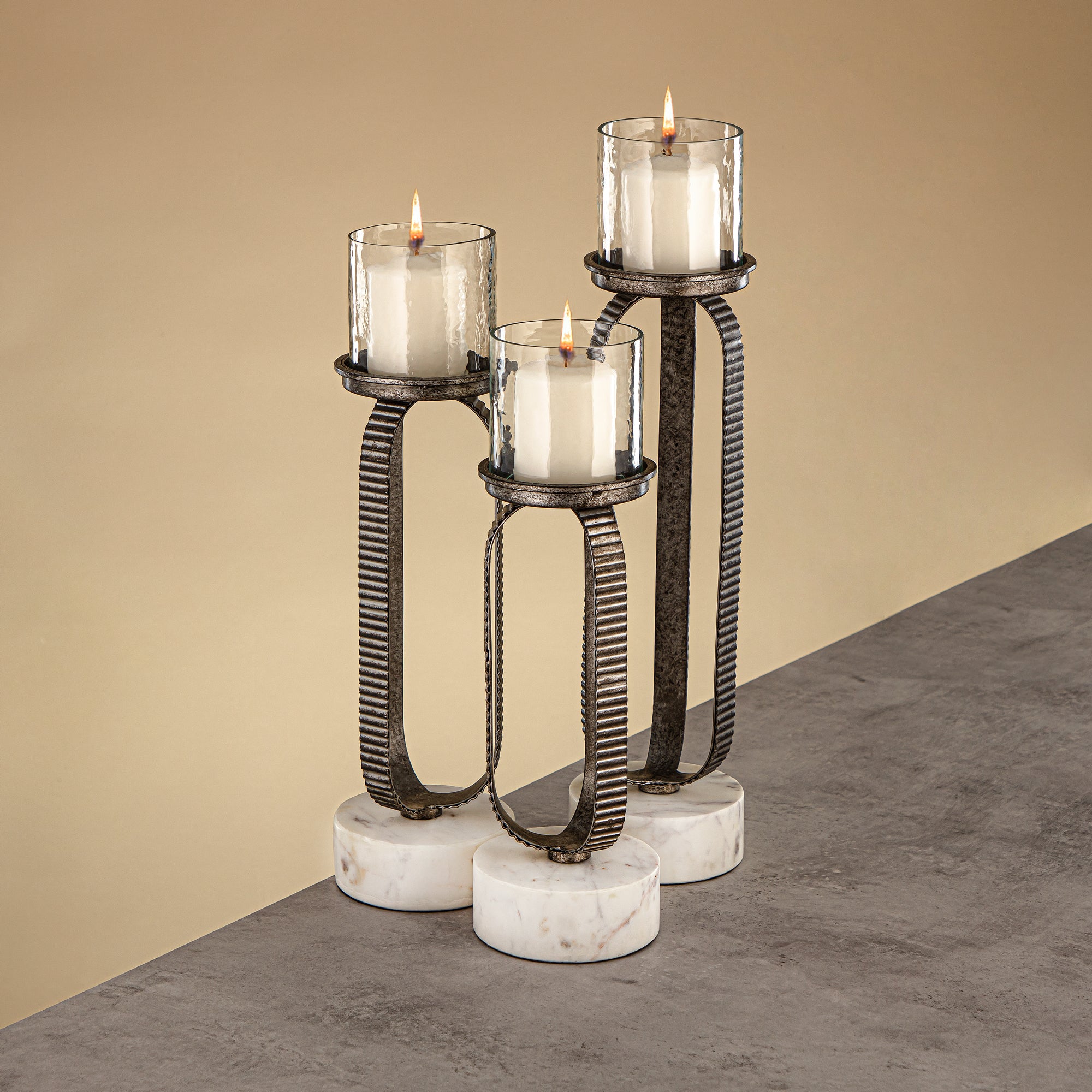 Almarjan Pillar Candle Holder 34cm Rustic Silver