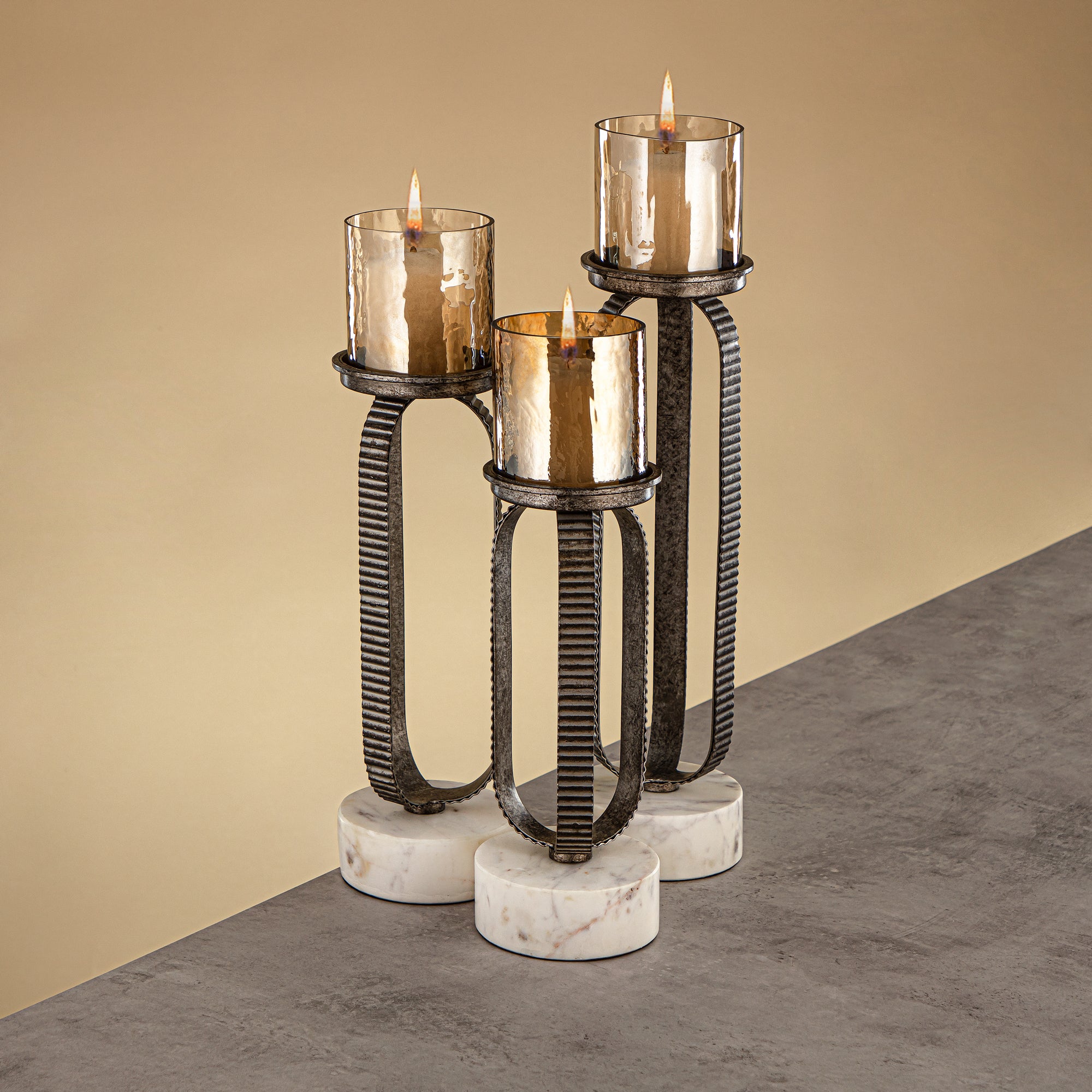 Almarjan Pillar Candle Holder 34cm Rustic Silver