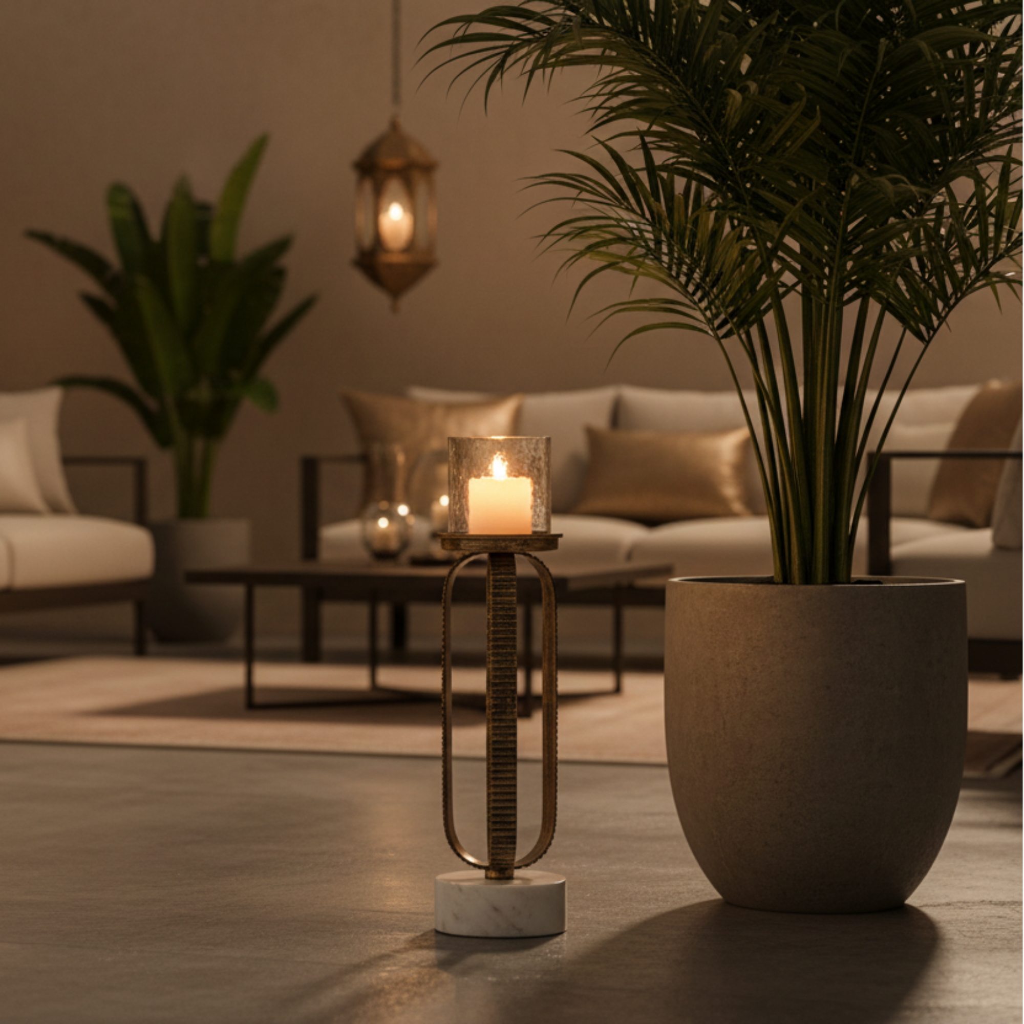 Almarjan Pillar Candle Holder 39cm Champagne Gold