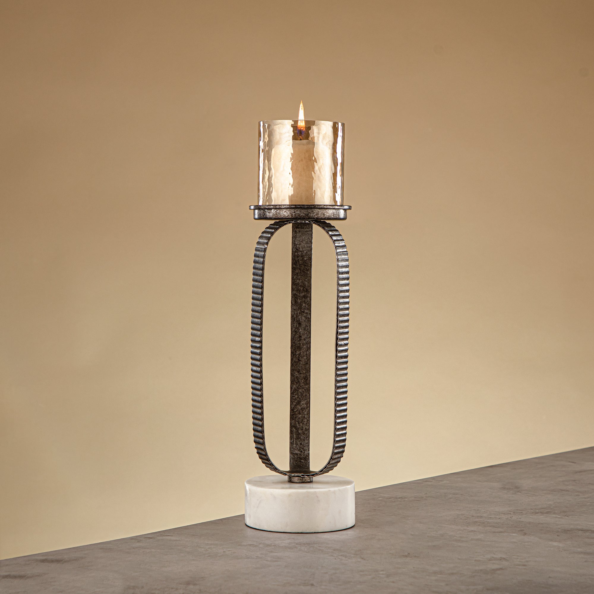 Almarjan Pillar Candle Holder 39cm Rustic Silver