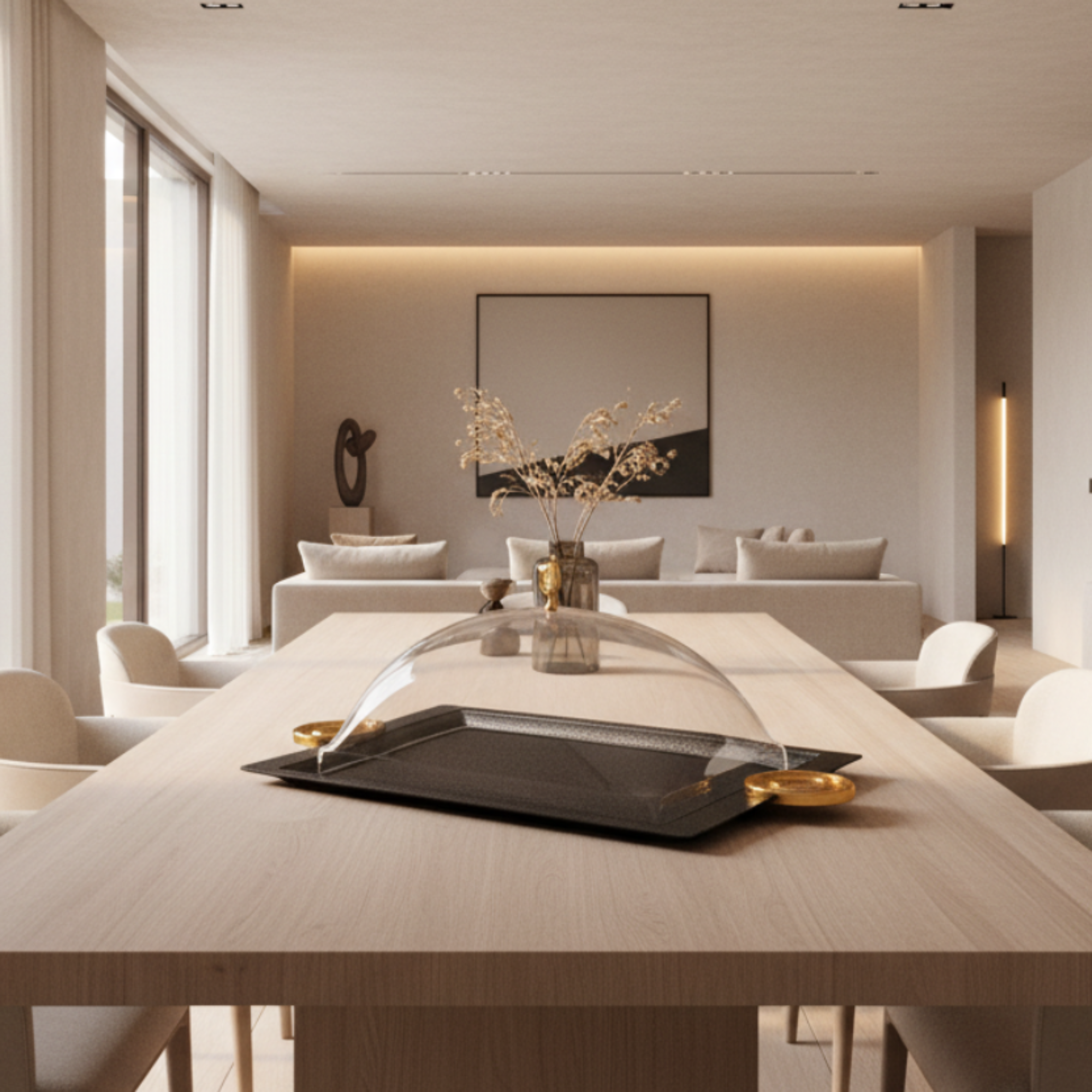 Almarjan Serving Tray with Cover 53 cm Black & Gold Crackle