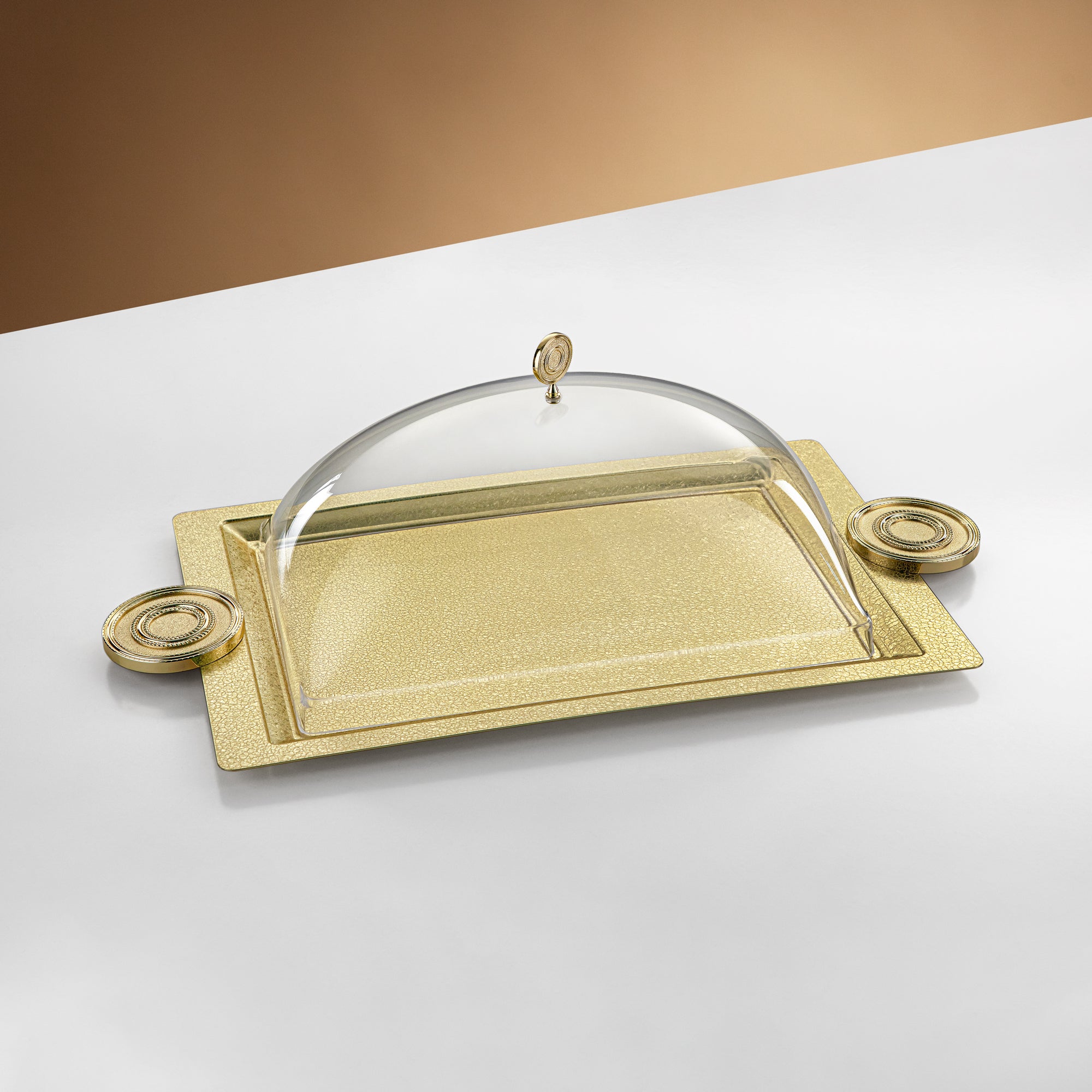 Almarjan Serving Tray with Cover 53 cm Brass Crackle
