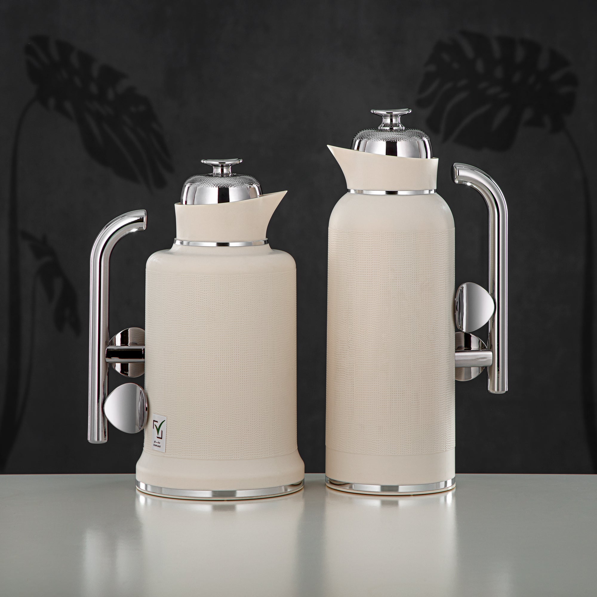 Almarjan Vacuum Flask Set, ABS, Push Button, 1L + 1L, Matt Ivory & Silver (IZ-MIVYS) - Modern Elegance