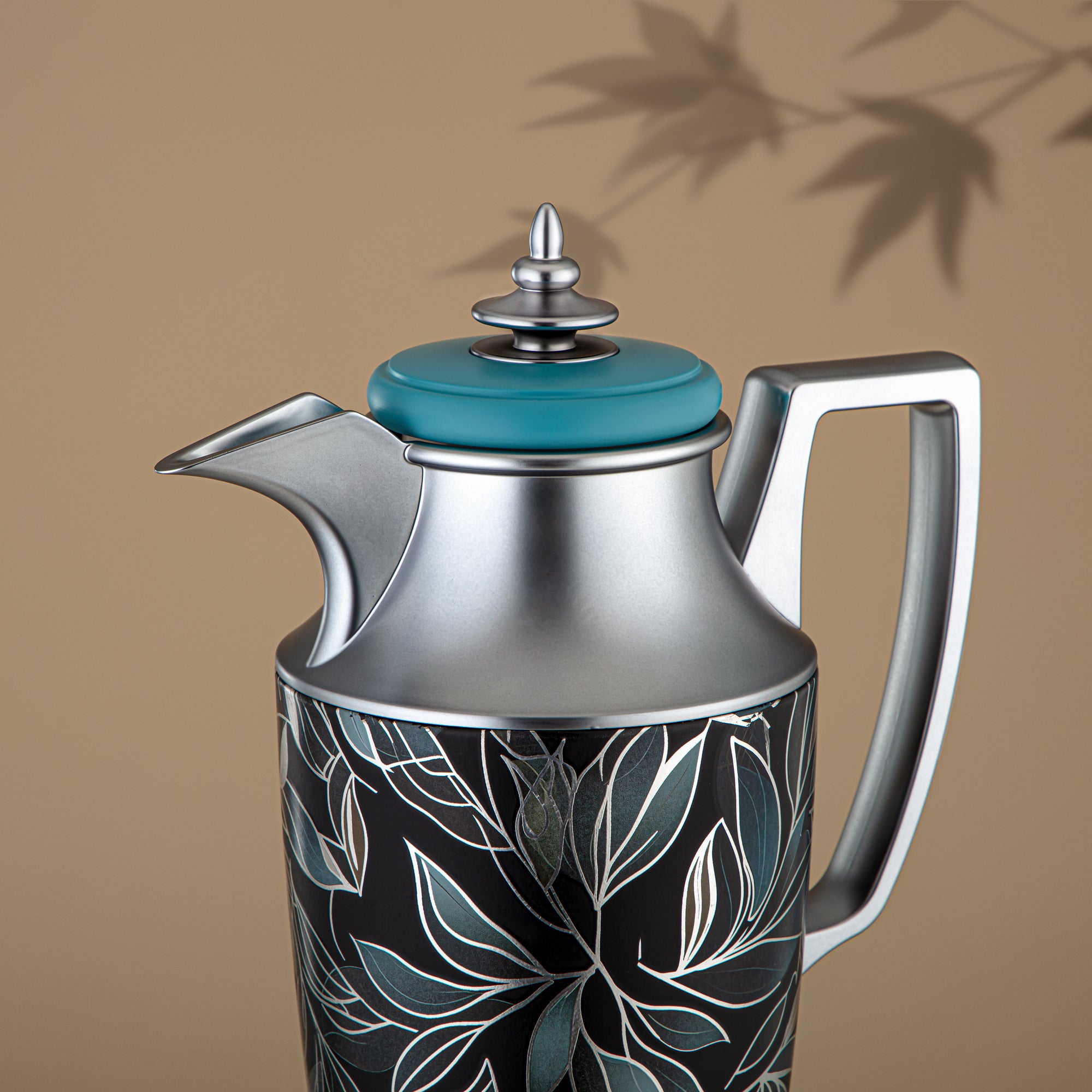 ألمرجان طقم ترامس، زر ضغط، 1 لتر + 1 لتر، مزهر وفضي مطفي (JBH10T/10C-AZ03S) - شاي وقهوة ترمس
