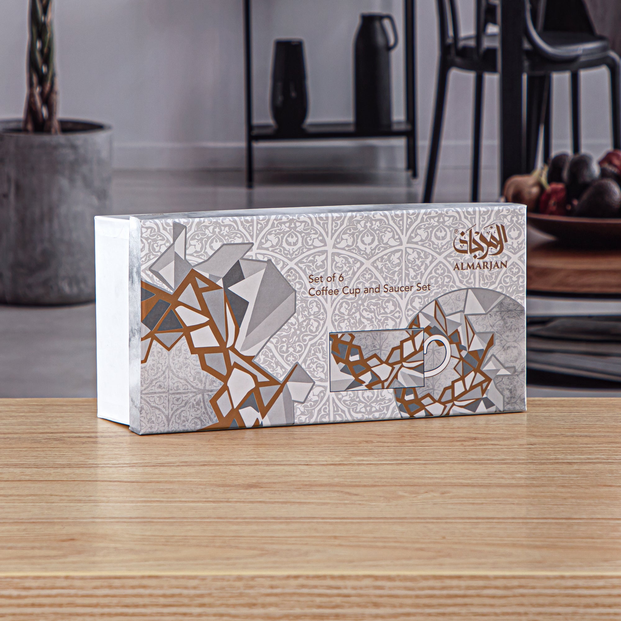 طقم المرجان لفناجين القهوة التركية 6 قطع مع صحون بورسلين - 1235