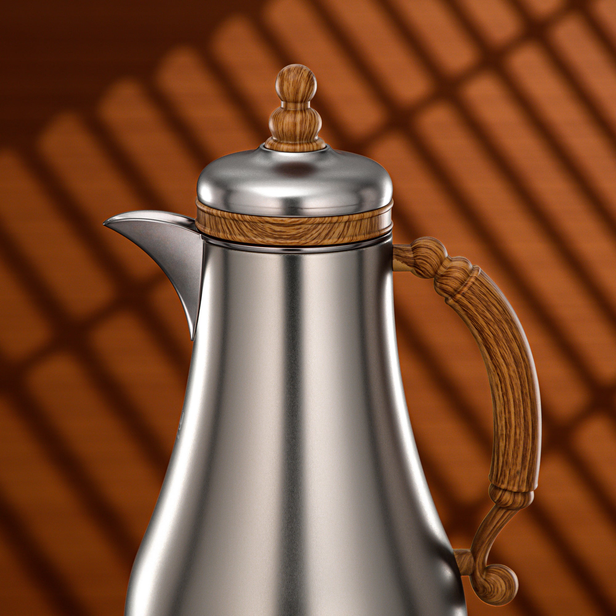 Almarjan Vacuum Flask Set 1L + 1L Matt Nickel & Light Wood