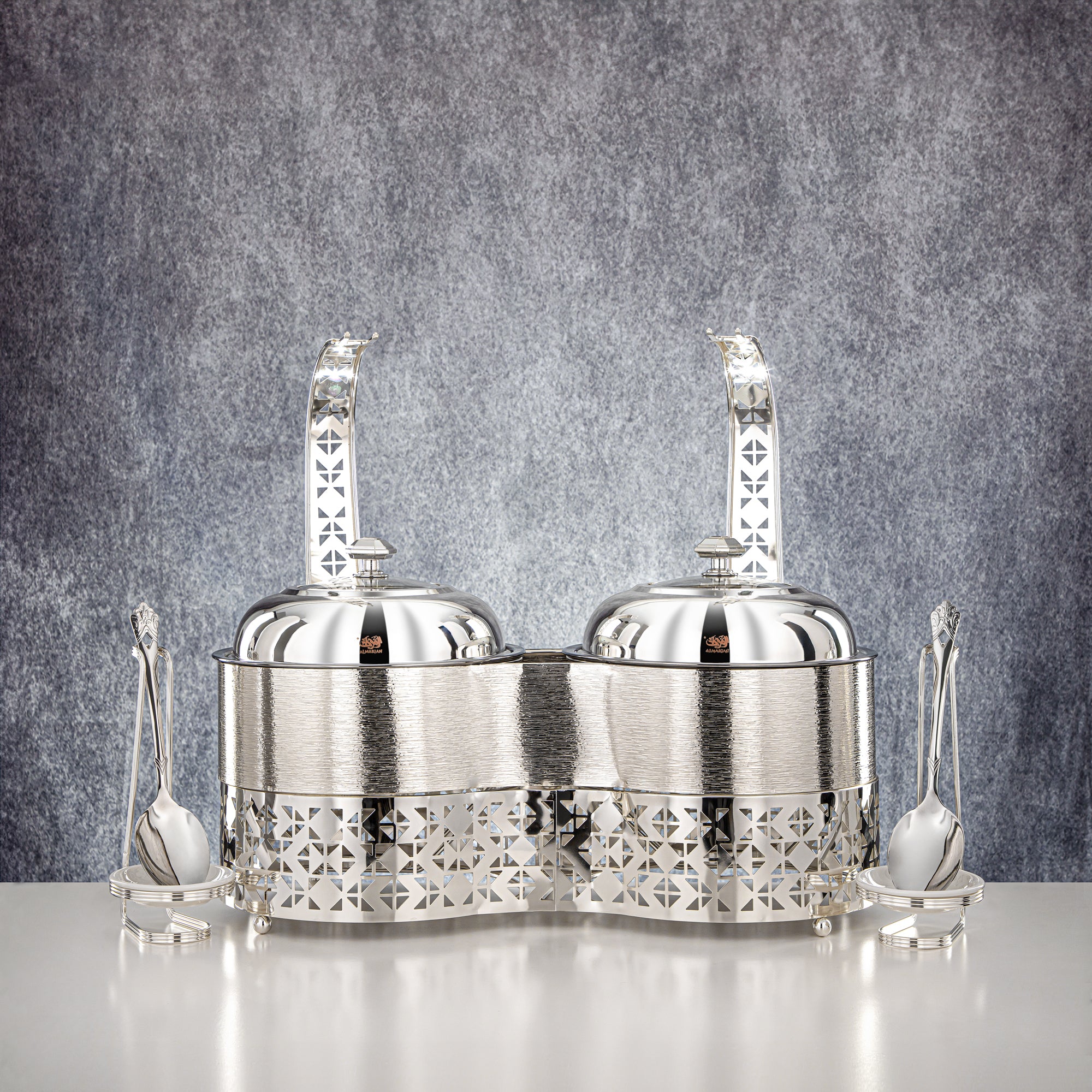 المرجان 2000 مل + 2000 مل طبق تسخين مزدوج فضي - STS0013345