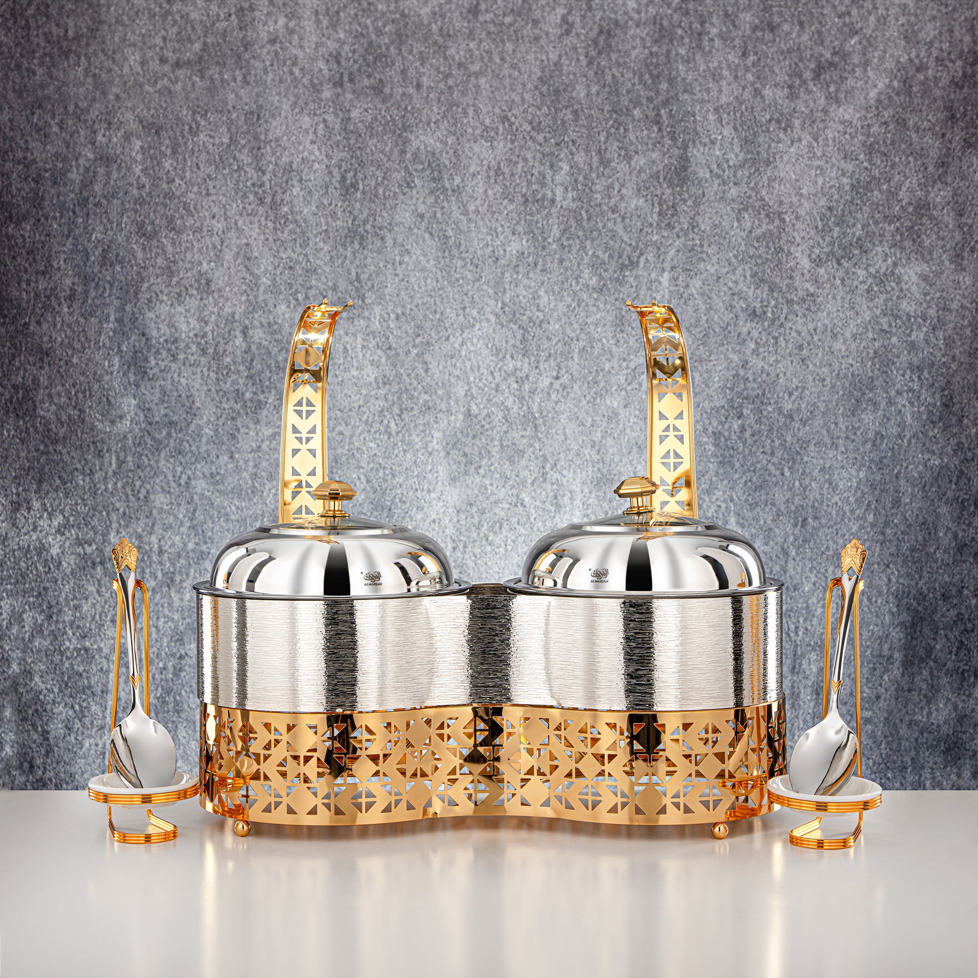 المرقجان 2000 مل + 2000 مل طبق تسخين مزدوج فضي وذهبي - STS0013346