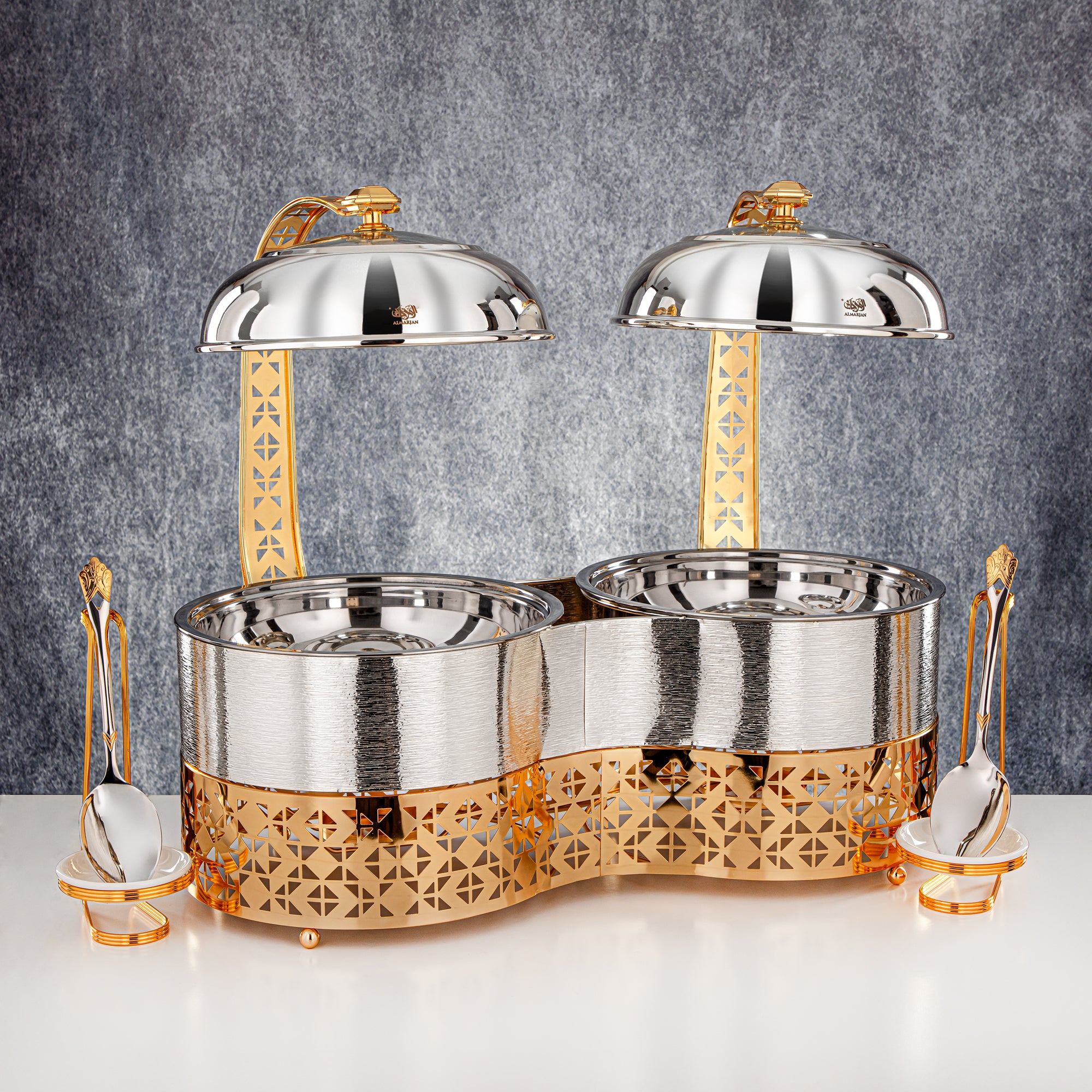 Almarjan 3000 ML + 3000 ML Double Chafing Dish Silver & Gold- STS0013349