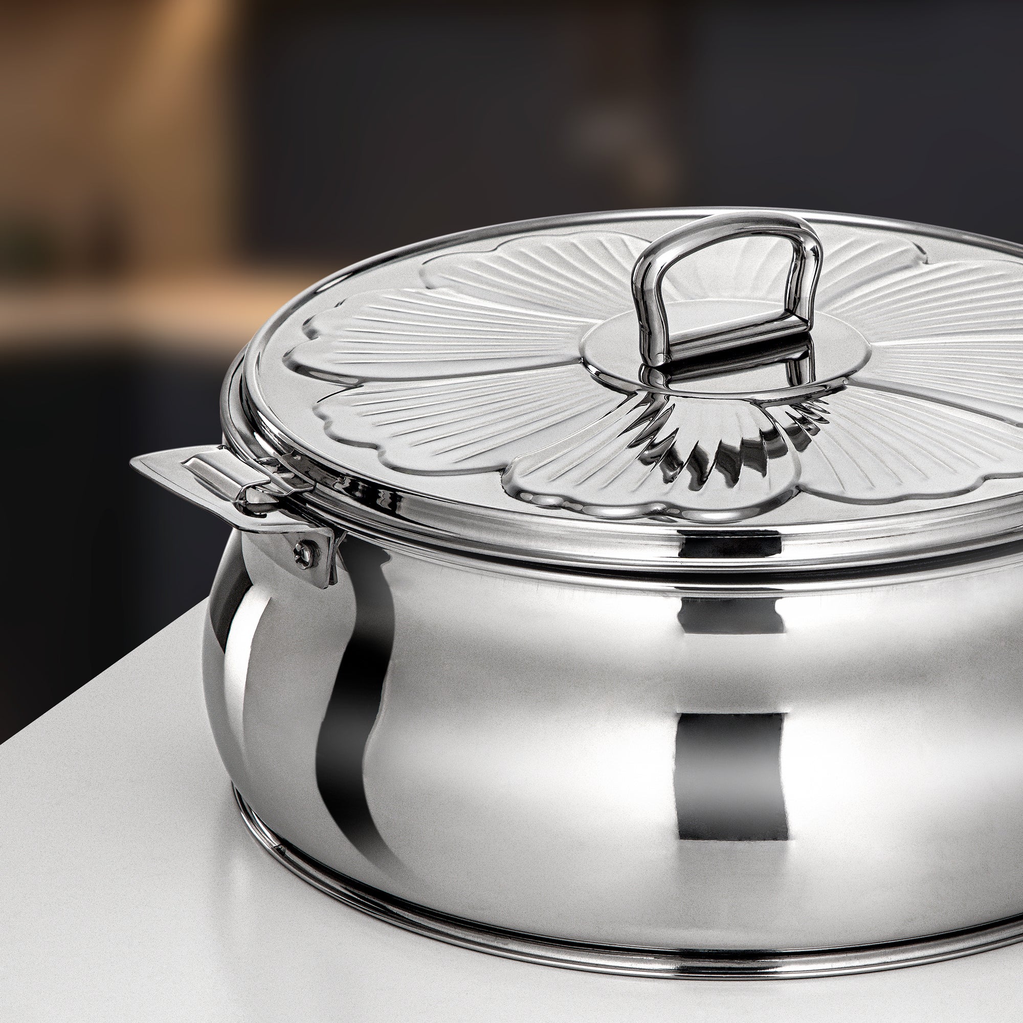 Almarjan Zeena Hot Pot Set 3 Pieces Silver Mirror Finish