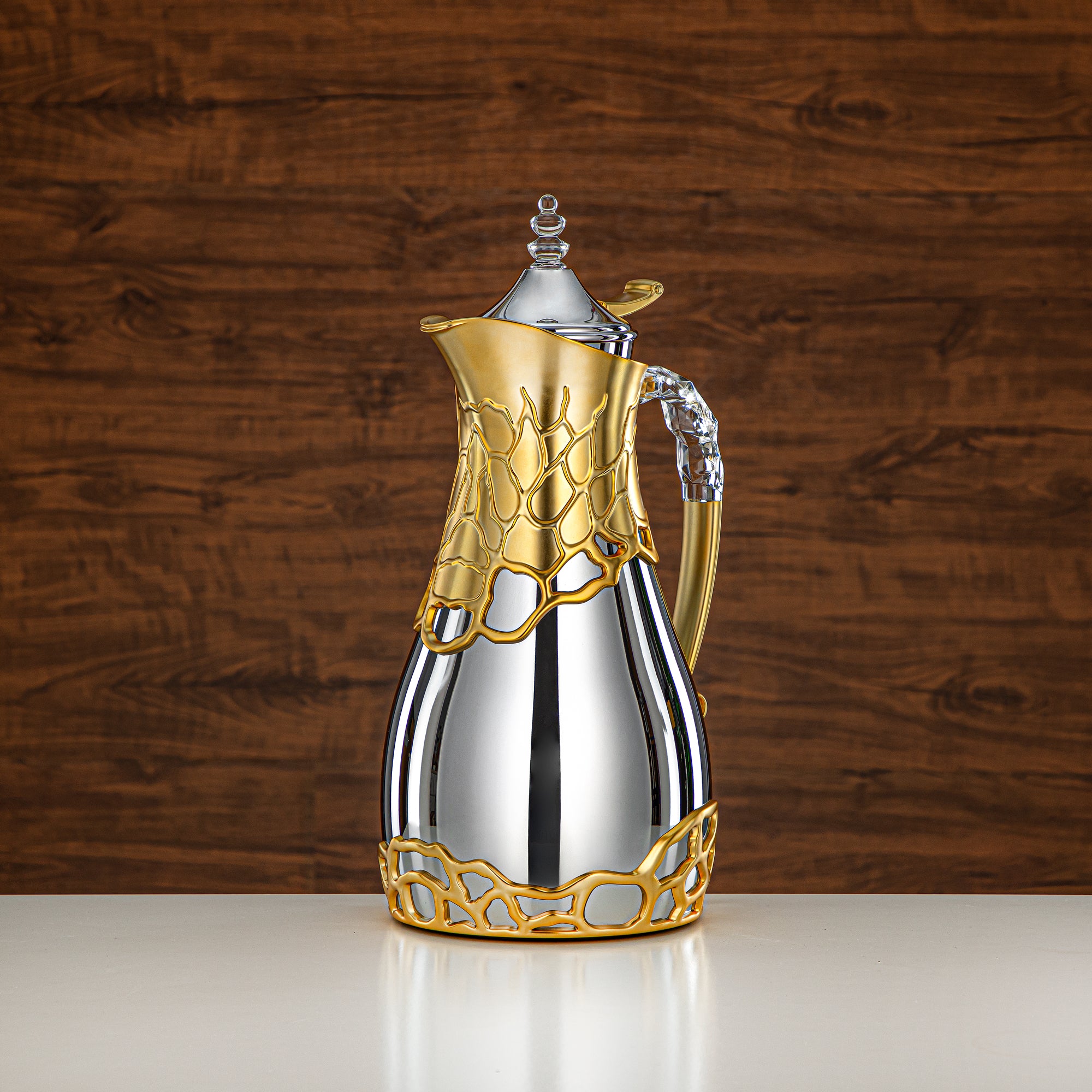 طقم ترامس المرجان بجسم معدني 0.7 لتر و1 لتر بمقبض ABS وأكريليك (VBC-0700/1000 CE22) – فضي وذهبي مطفي لتقديم الشاي والقهوة