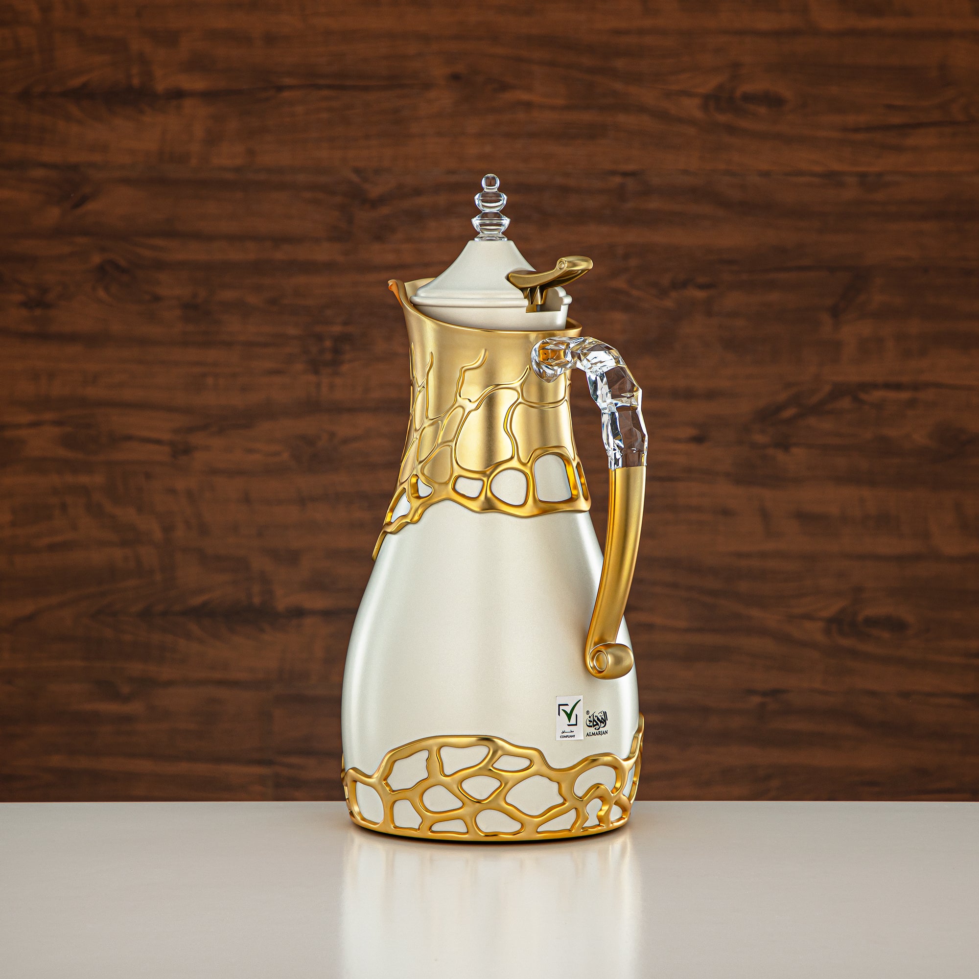 طقم ترامس المرجان بجسم معدني 0.7 لتر و1 لتر بمقبض ABS وأكريليك (VBC-0700/1000 Q330YZE22) – عاجي وذهبي مطفي لتقديم الشاي والقهوة