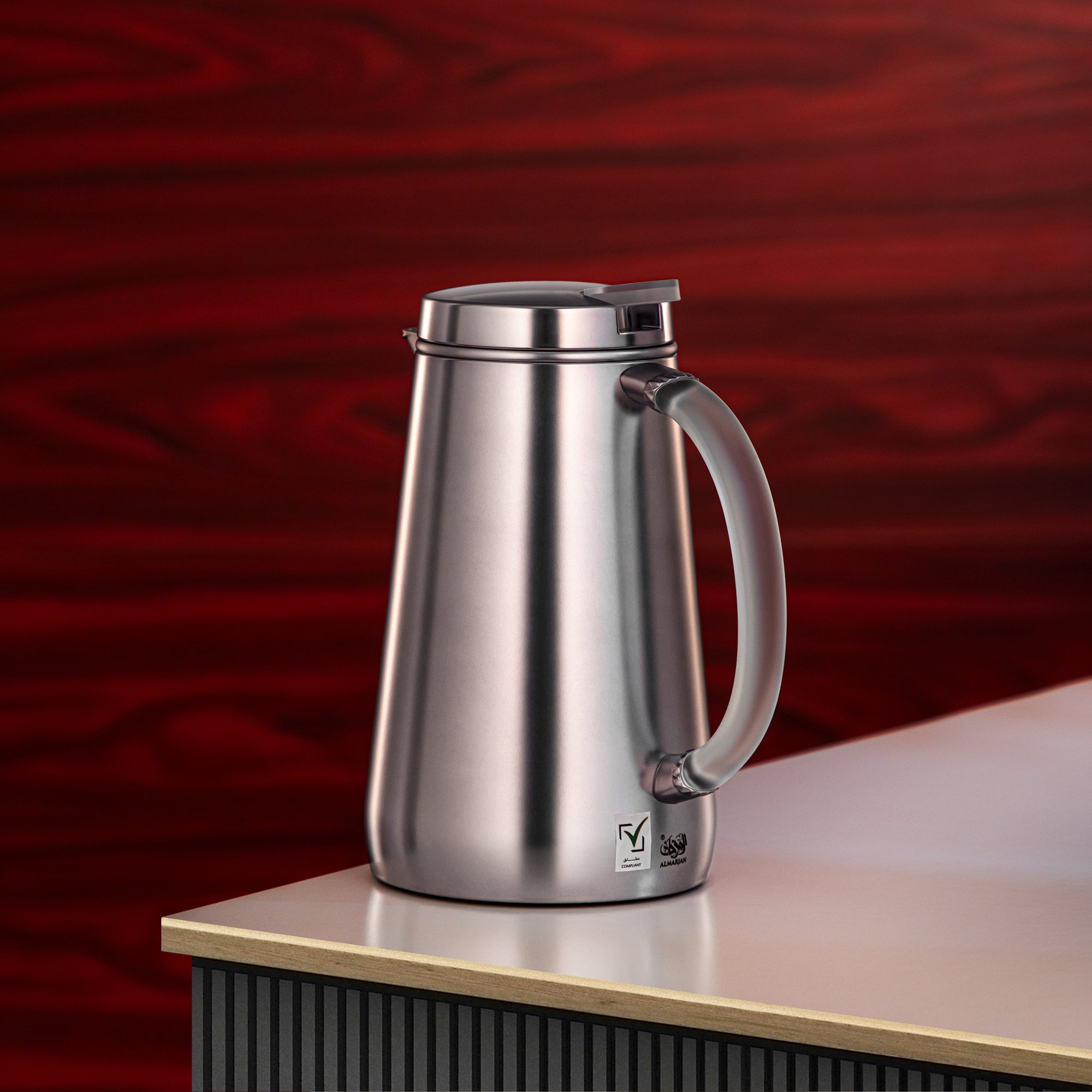 Almarjan Vacuum Flask Metal 0.5 Liter Matt Silver with Frost Handle (VOP-500 E23Y15) – Elegant Serving | Ramadan & Gatherings