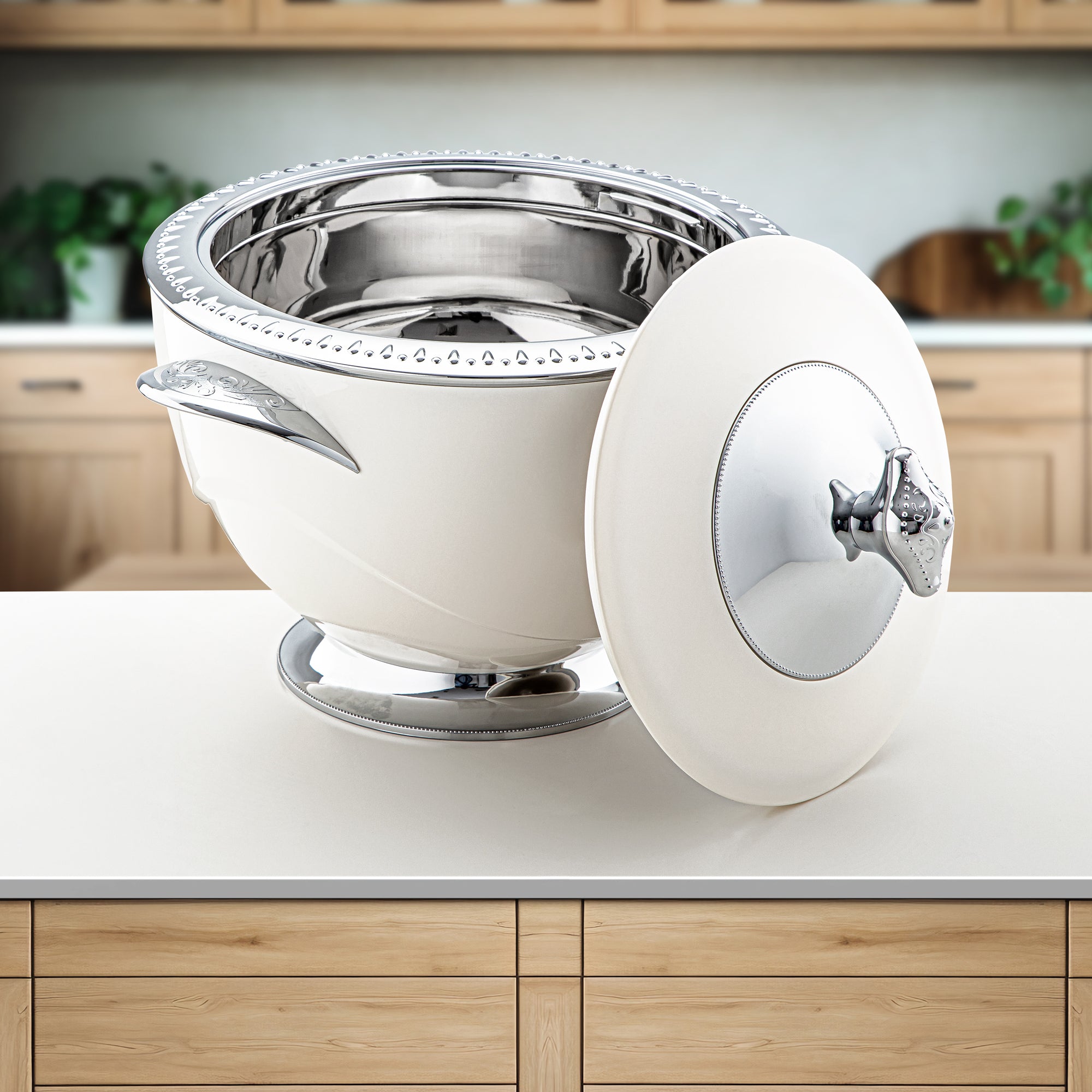 طقم حرارات من المرجان مكون من 3 قطع باللون الأبيض اللؤلؤي والفضي - ZL PW/C