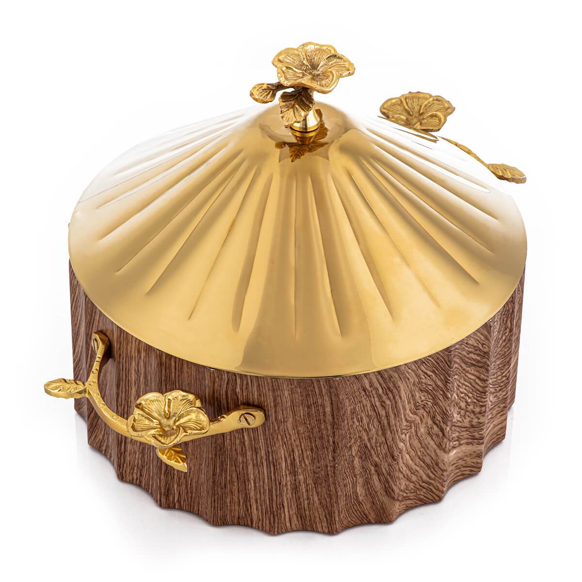 Almarjan 2500 ML Stainless Steel Hot Pot Wood & Gold - ALM-AM-201-24