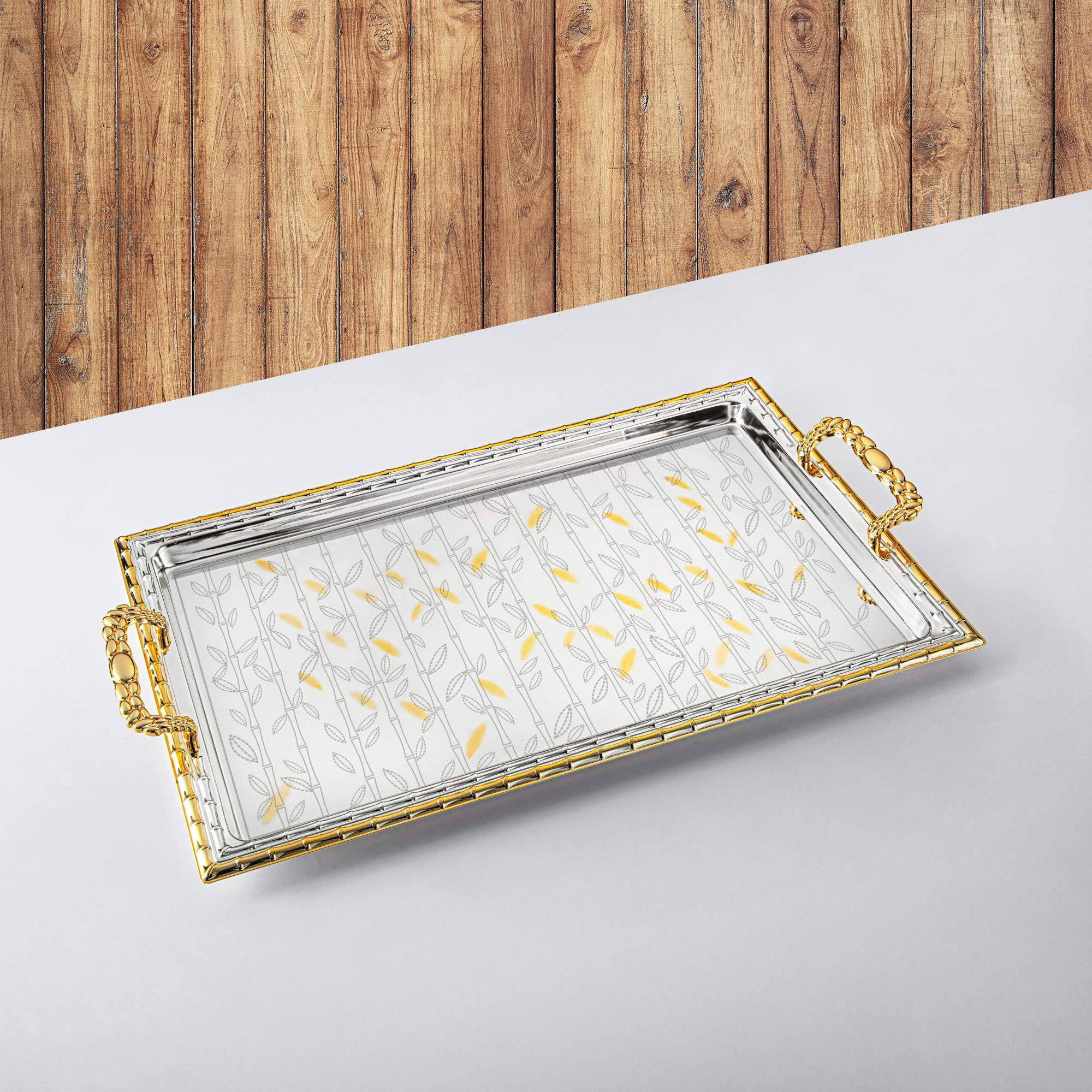 Almarjan Serving Tray, Silver & Golden (335XL-SG) | Ramadan & Special Occasions