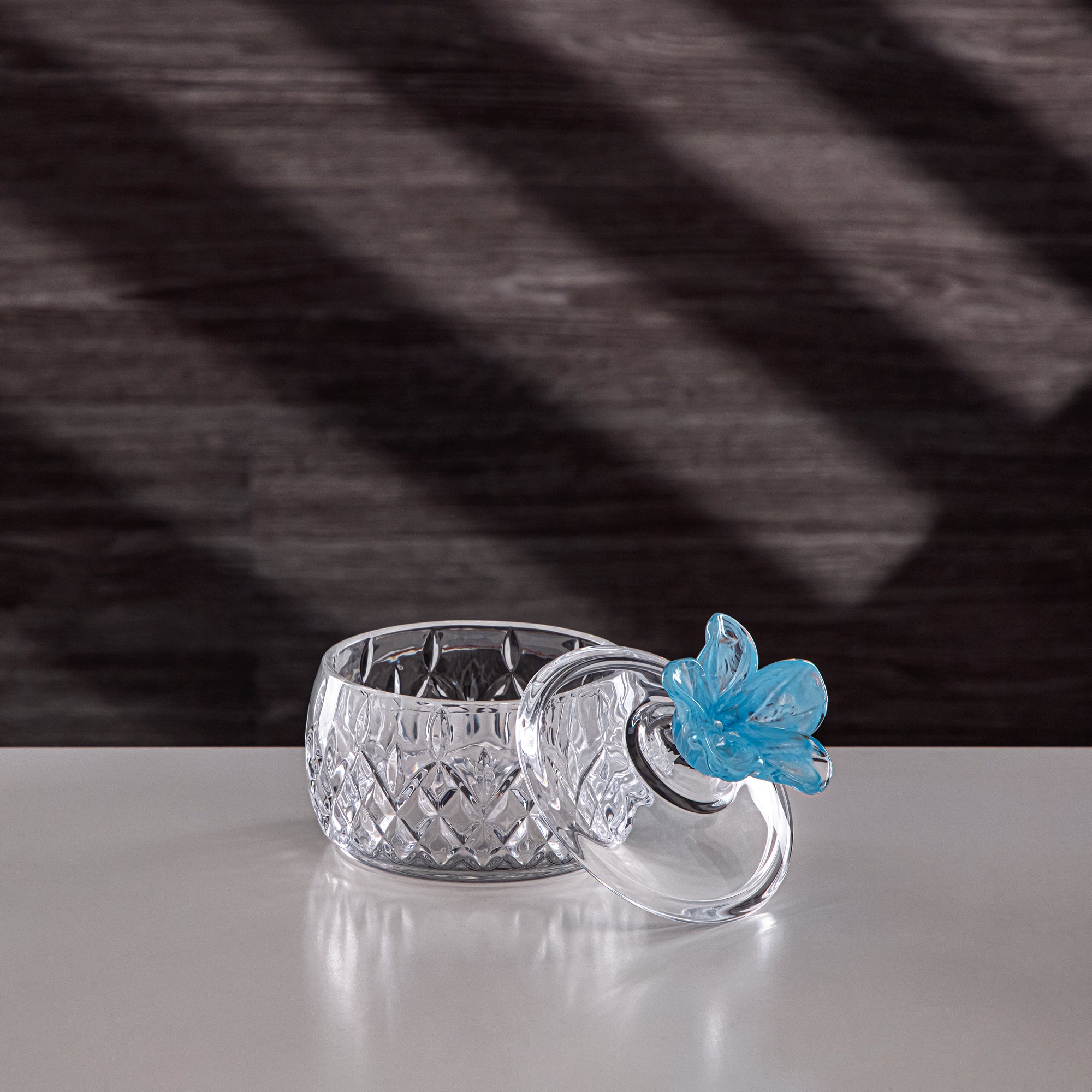 Almarjan Sugar Bowl Glass Clear with Blue Flower