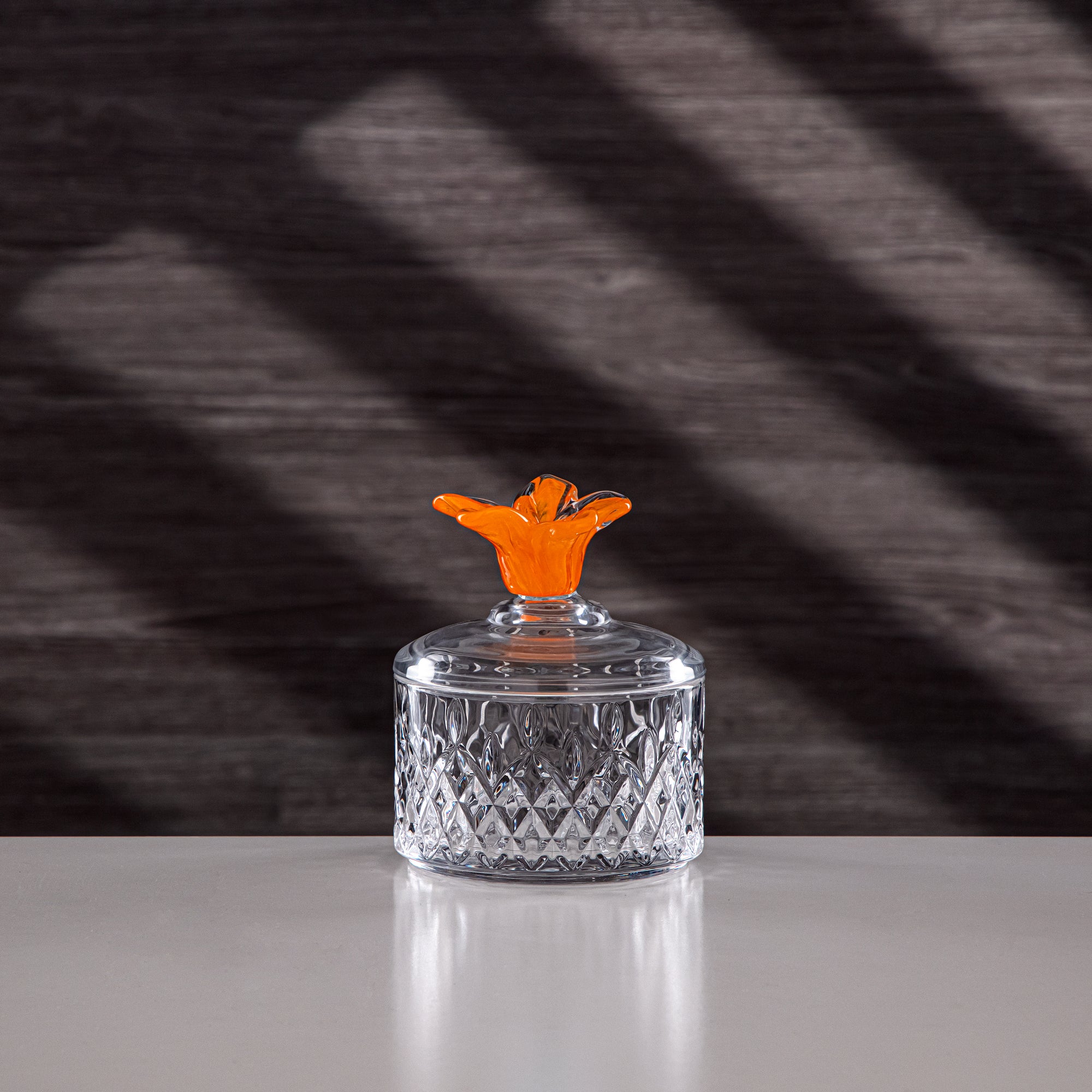 Almarjan Sugar Bowl 10.5 cm Glass Clear with Orange Flower
