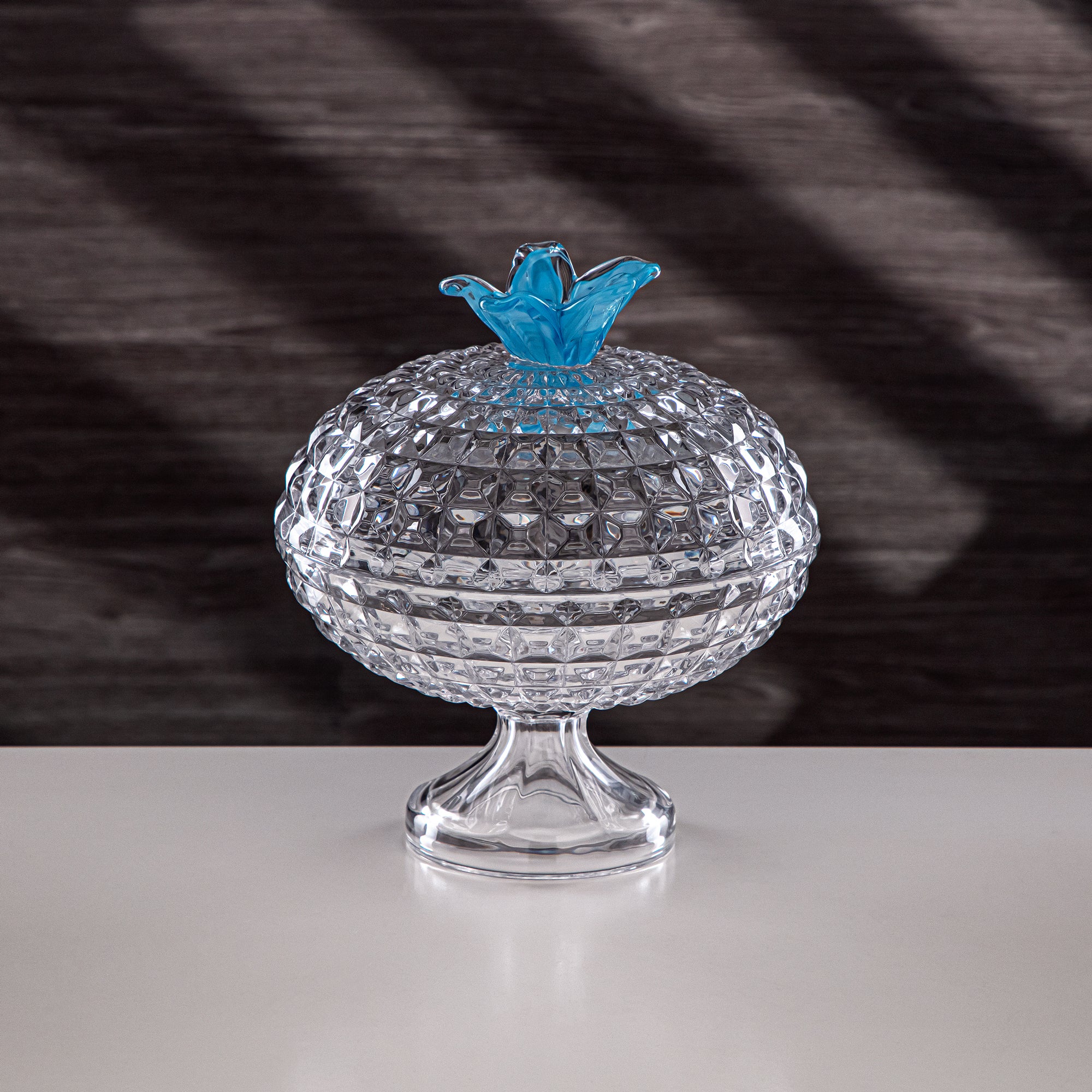 Almarjan Candy Bowl 20cm Glass Clear with Blue Flower