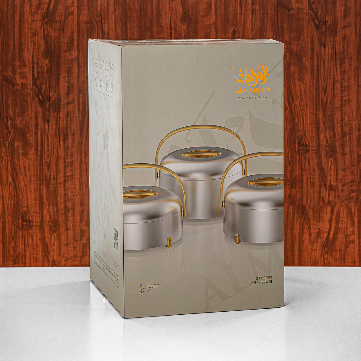 Almarjan 3 Pieces Hot Pot Set, Gun Black & Dark Wood