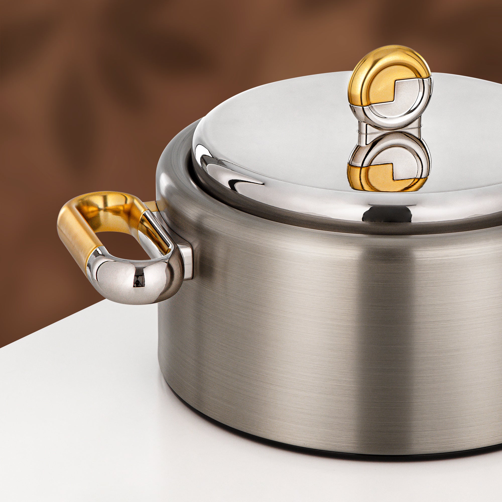 Almarjan 2 Pieces Hot Pot Set, Brushed Matt Nickel & Matt Gold