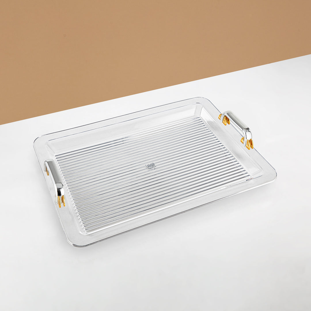 Almarjan Serving Tray 55CM, Acrylic, Silver & Gold Handle (FB06-550 G/C) Ramadan Serveware