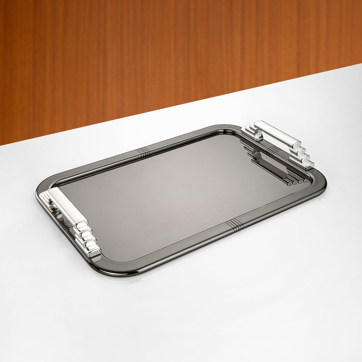 Almarjan Serving Tray 50 cm, Gun Black & Silver