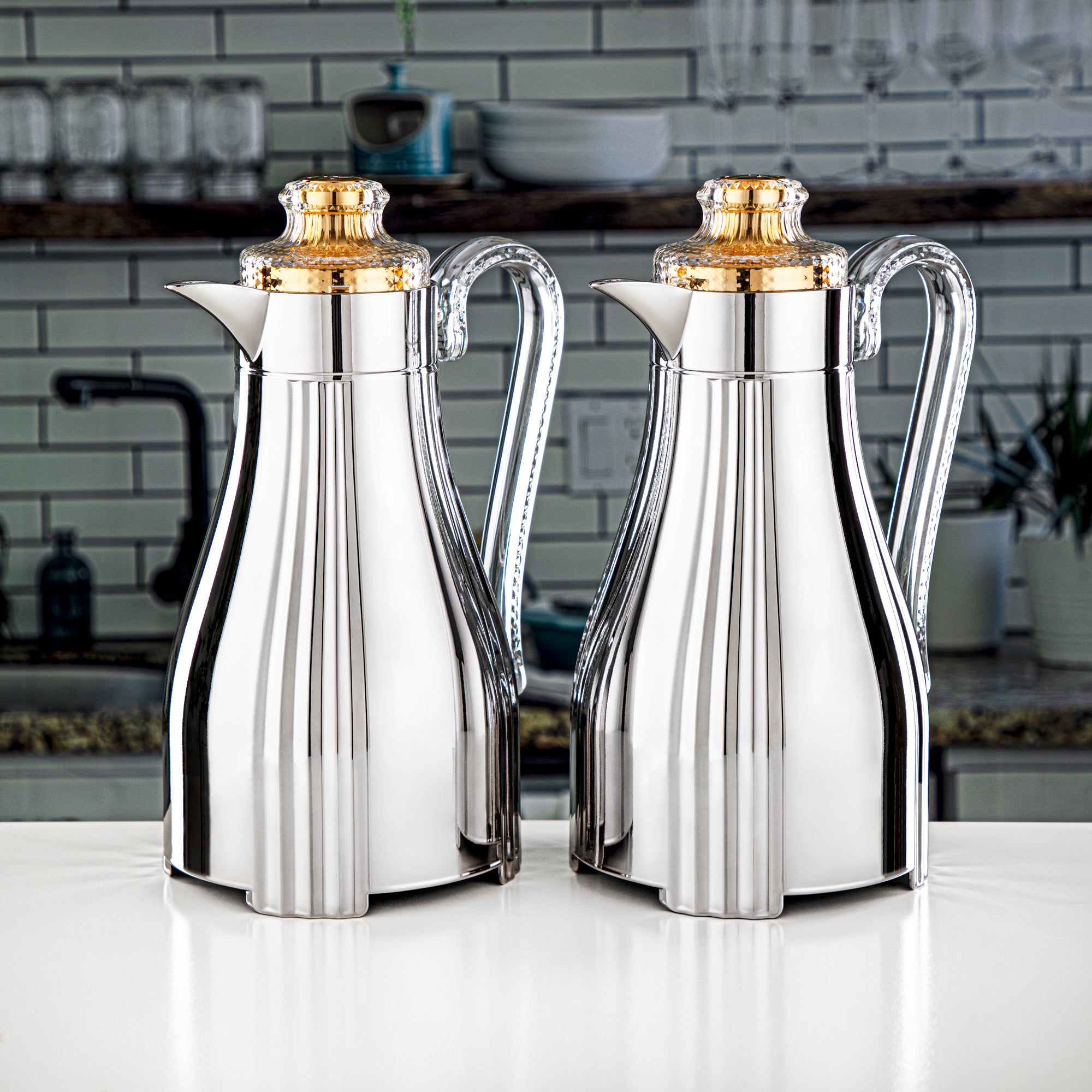 Almarjan 2 Pieces Vacuum Flask Set Silver & Gold - FG205 AB-100 NI/G