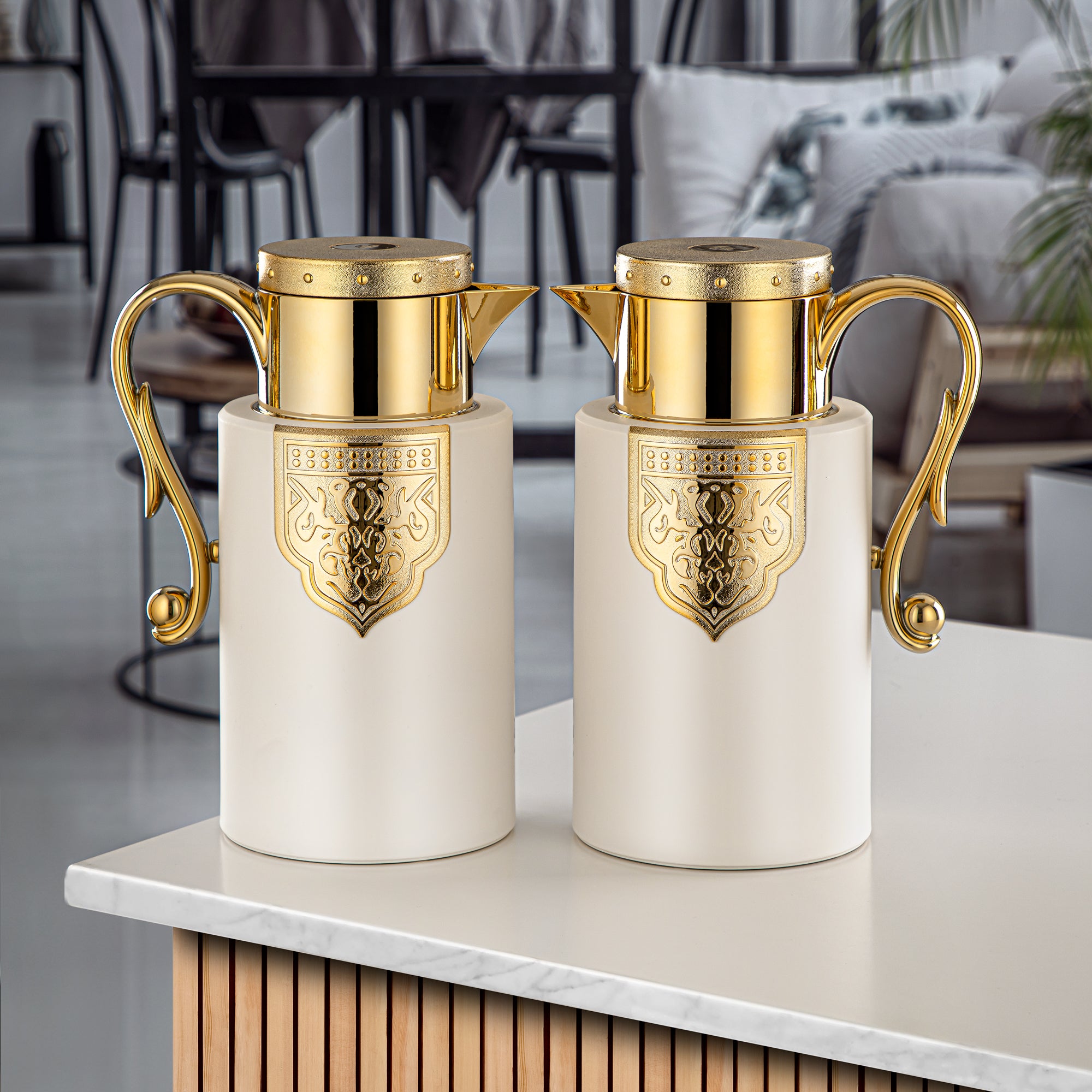 Almarjan 2 Pieces Vacuum Flask Set Ivory & Gold - FG207 AB-100 IV/G